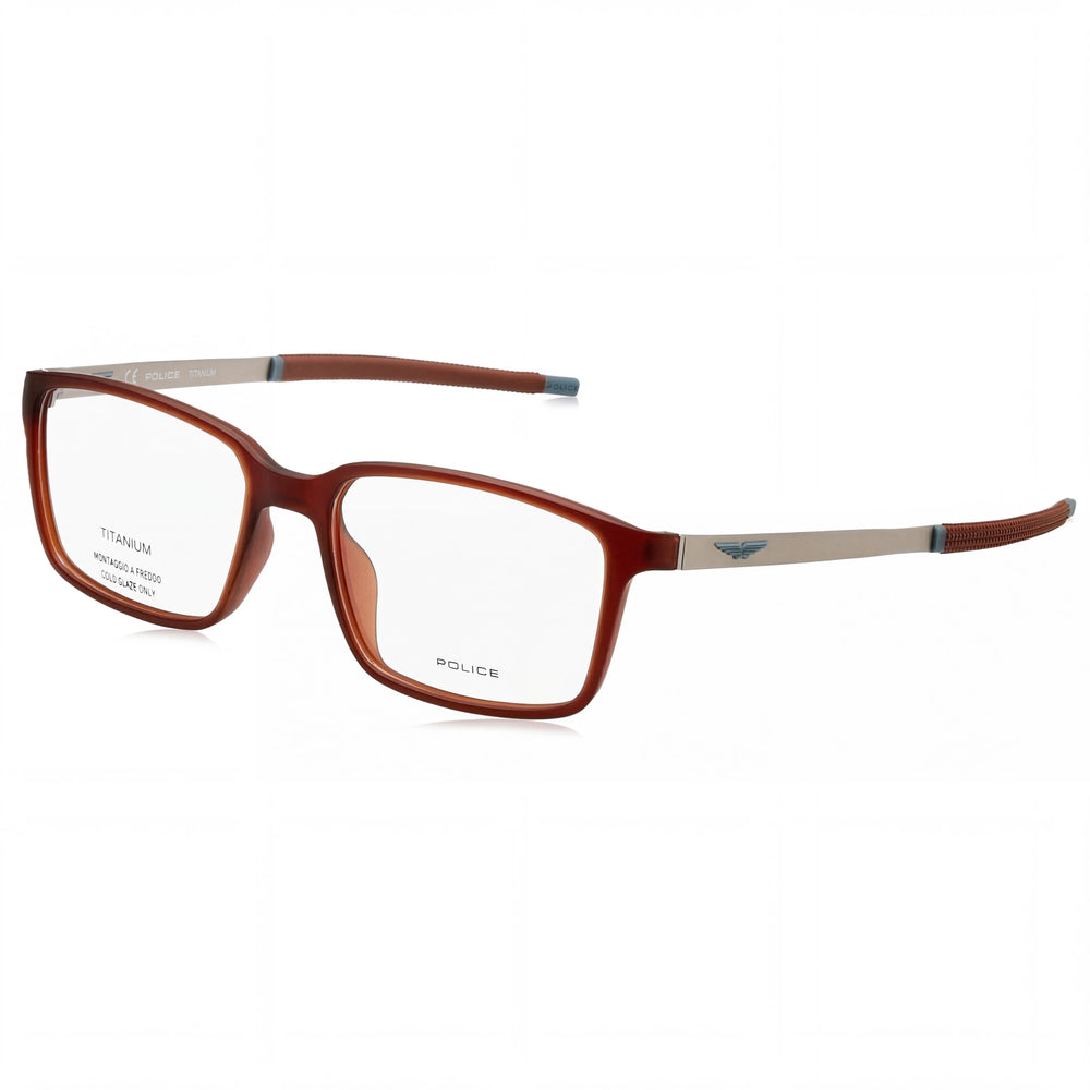 Montura óptica Police Modern VPLF85 para hombre, de acetato y metal, semimate, marrón transparente, con lentes de 54 mm