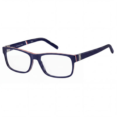 Tommy Hilfiger Men's Modern Eyeglasses - Blue Acetate Rectangle Full Rim Frame, 57mm Lens