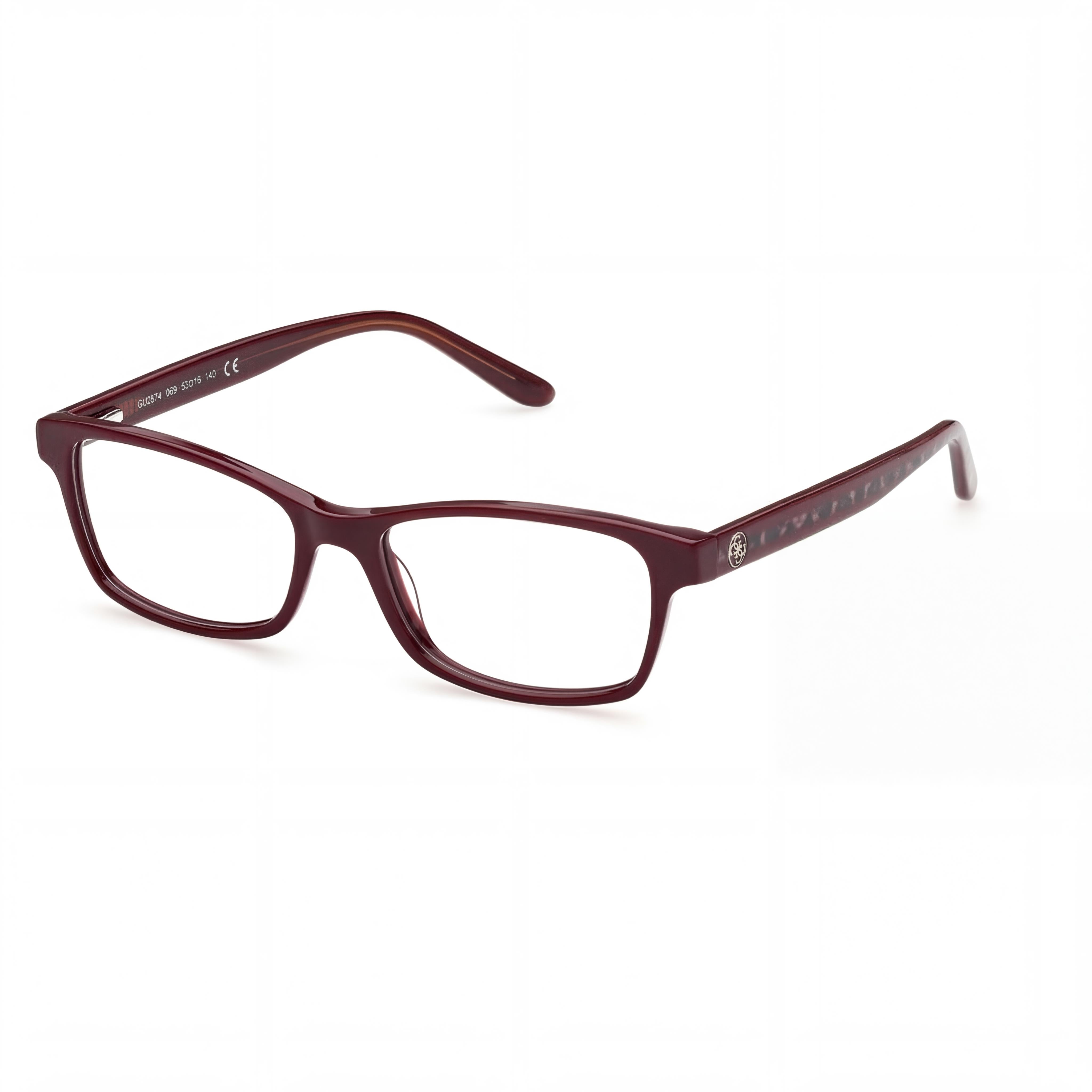 GUESS GU2874 Gafas de mujer con montura rectangular de plástico monocolor animal burdeos de 53 mm, Photo 1