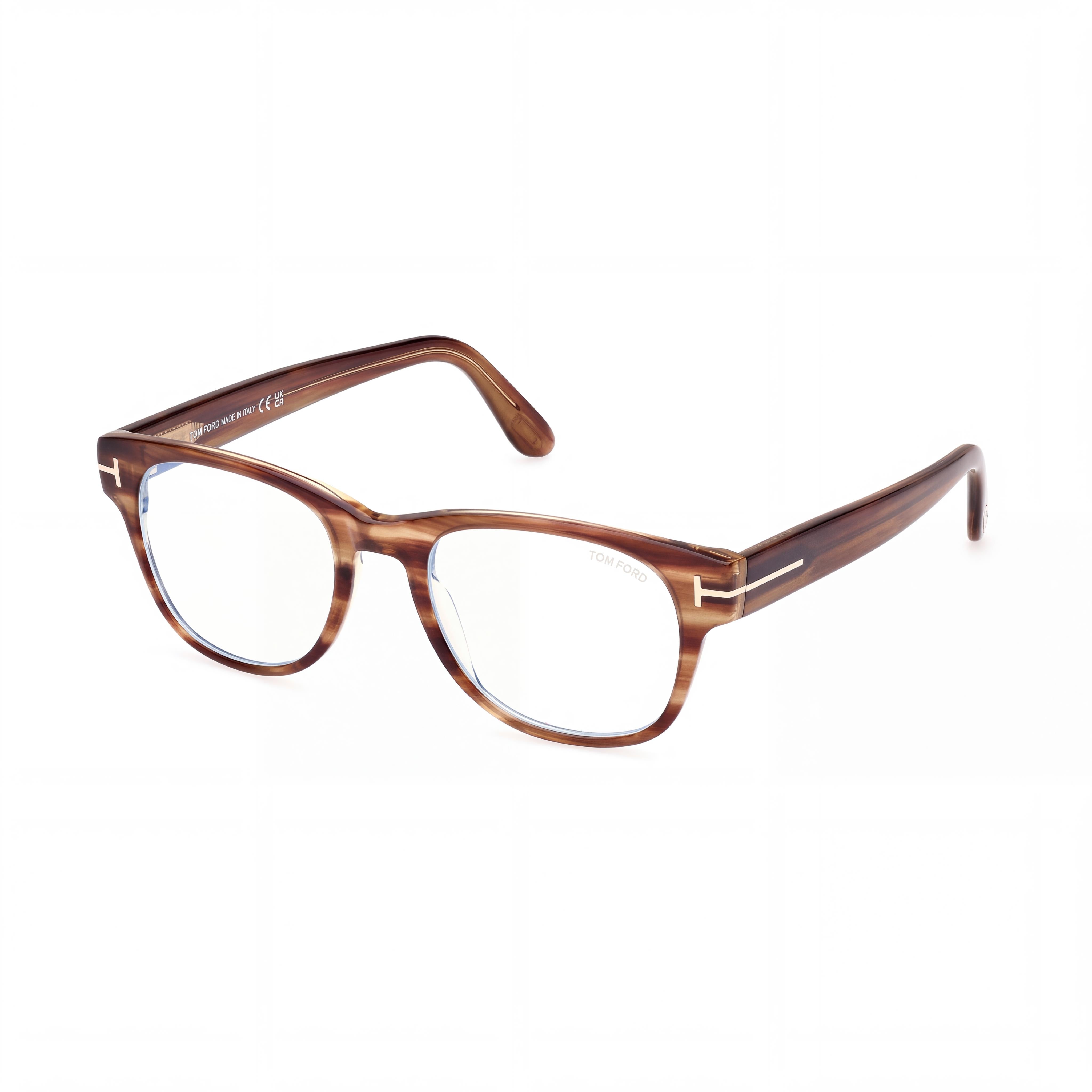 Gafas de bloqueo de luz azul cuadradas de acetato a rayas marrones unisex Tom Ford FT5898-B de 52 mm, Photo 1