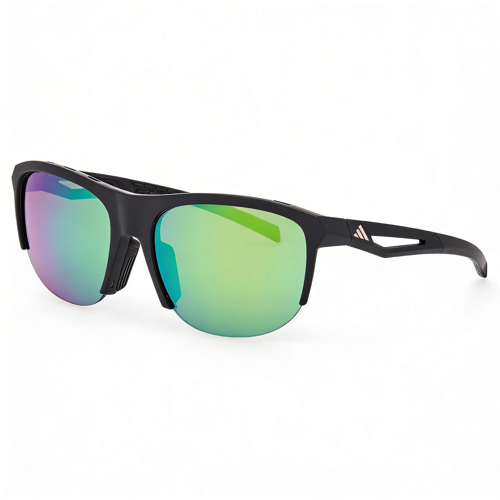 adidas Comtemporary Men's Matte Black Plastic Green Mirror Polycarbonate UV Protection Sunglasses 66-8-130