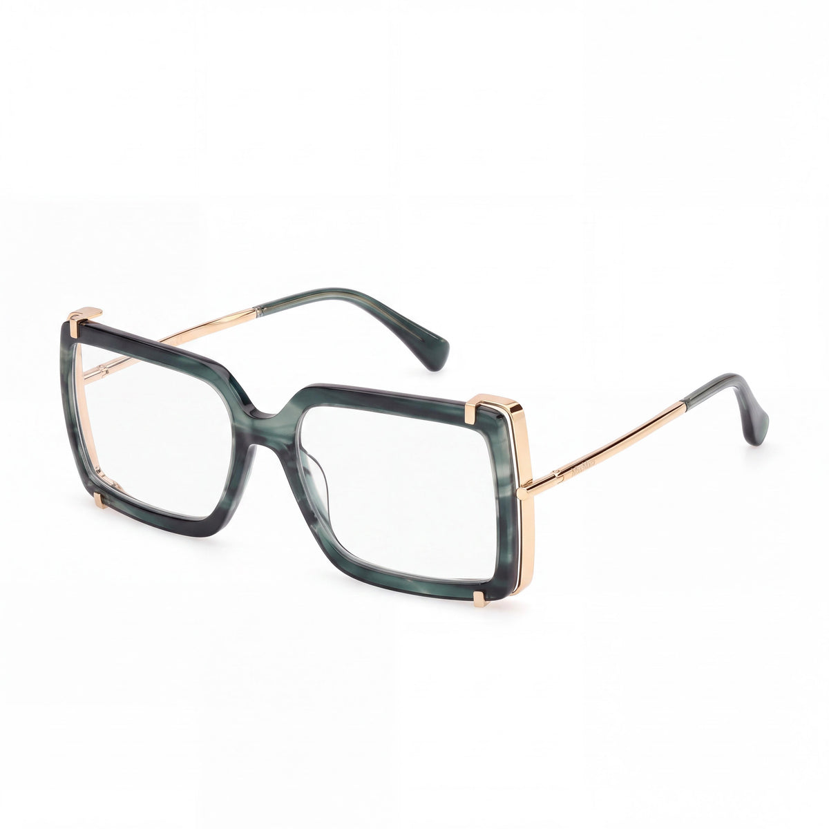 MaxMara Clásico Women's Dark Green Striped Acetate Eyeglasses Transparent Lenses 55-17-135, Photo 1