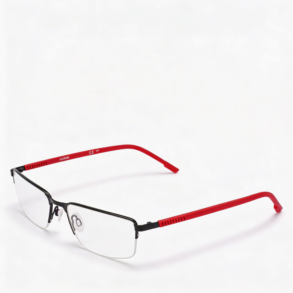 Monturas ópticas unisex modernas Flexon en negro satinado carmesí, material Flexon, con lentes de policarbonato, ancho de lente de 54 mm