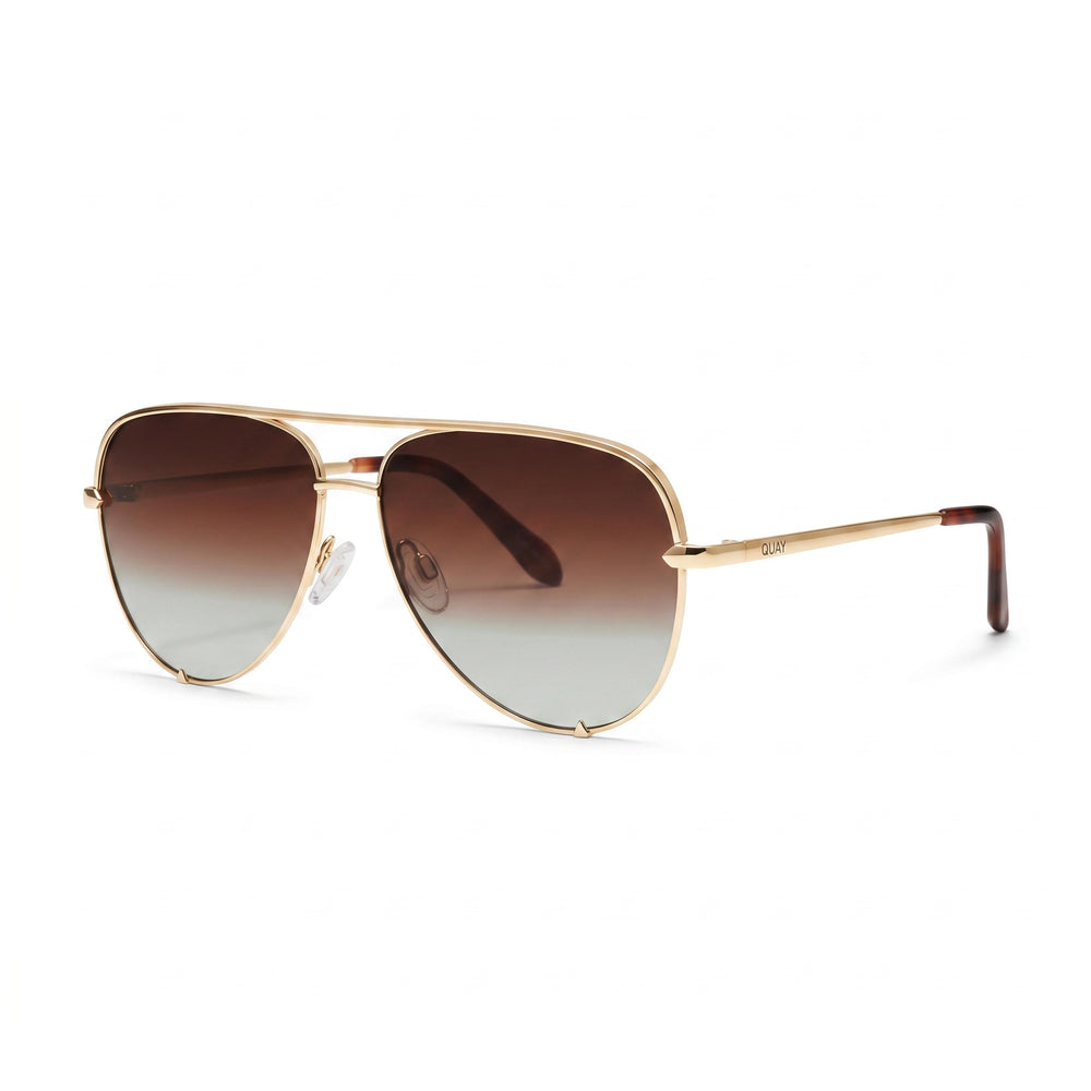 QUAY AUSTRALIA High Key Large Women's Metal Gold Brown Fade Frame Brown Fade Polarized UV Protection Sunglasses