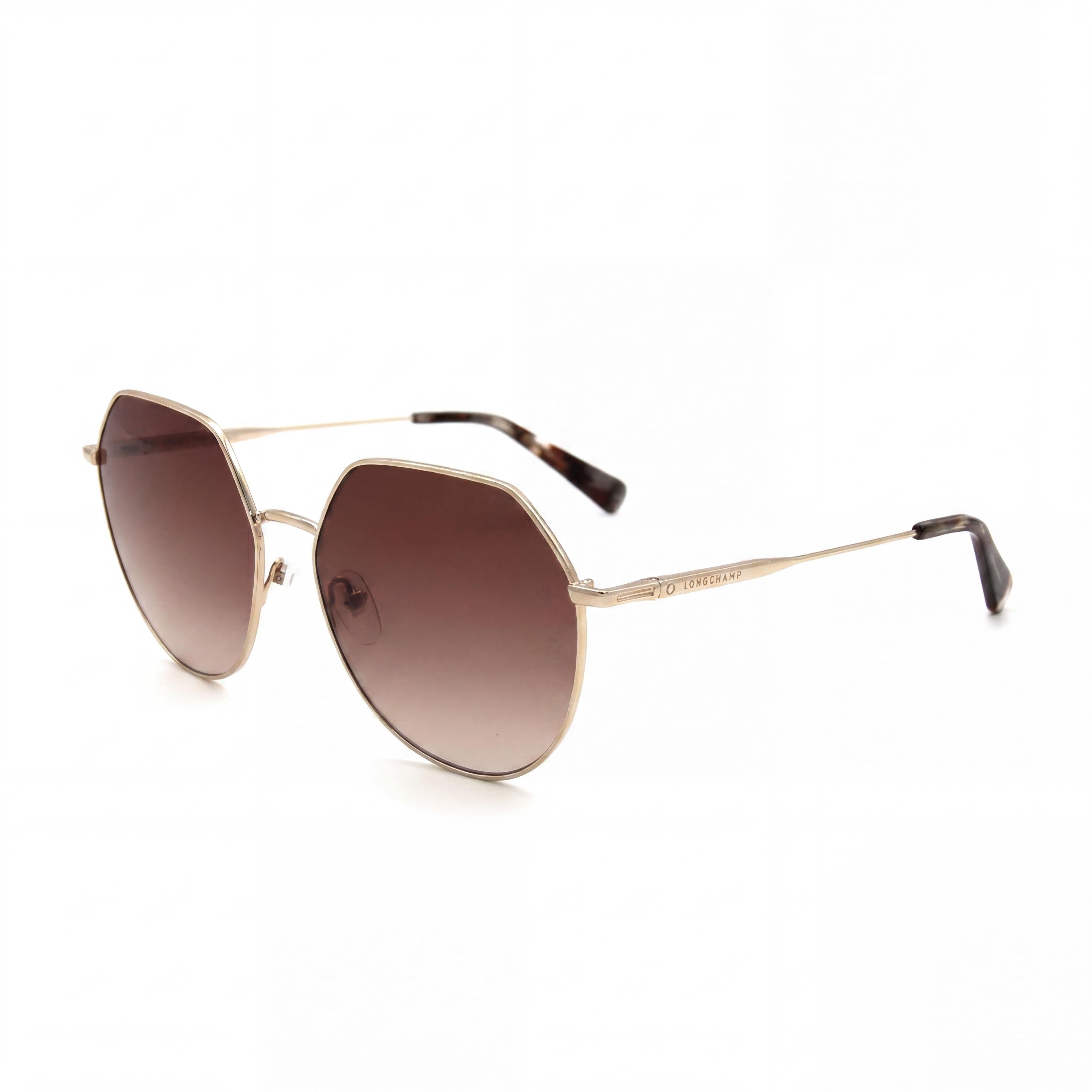 Longchamp LO154S Women's Metal Irregular 100% UV Gold Brown Sunglasses 60mm, Photo 1