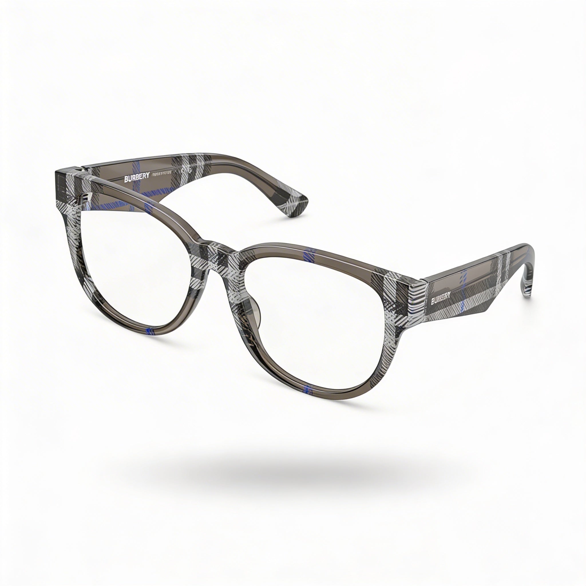 Gafas unisex clásicas de lujo BURBERRY con montura de acetato gris y lentes de policarbonato transparente de 53 mm, Photo 1