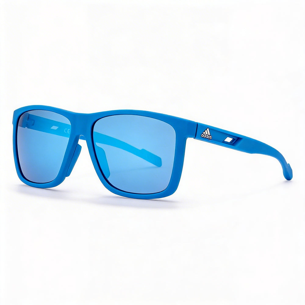 Adidas Gafas de sol inyectadas para hombre Plástico inyectado Montura azul Lentes de espejo azules 60mm Protección UV Sin polarizar
