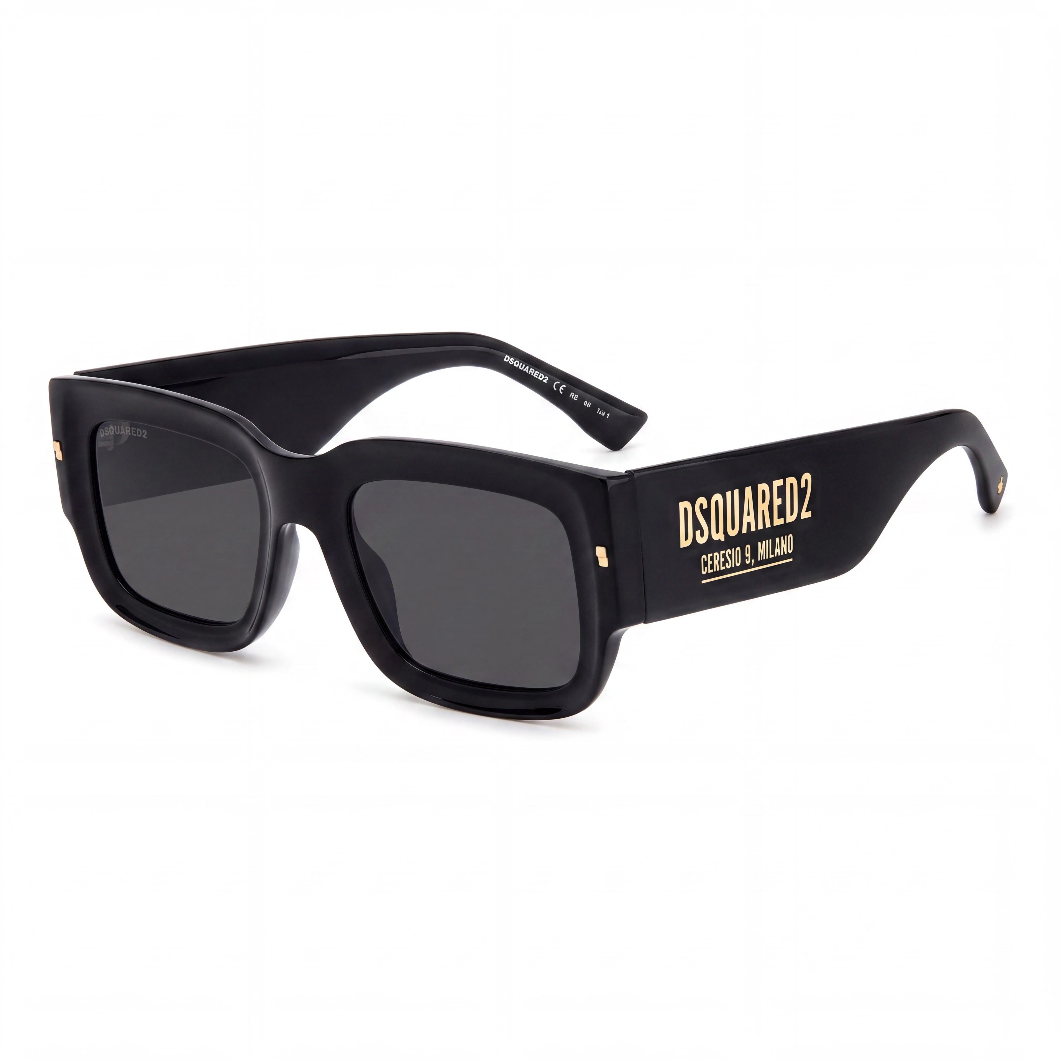 Gafas de sol modernas para mujer DSQUARED2 con montura de acetato negro y dorado y protección UV, 52 mm, Photo 1