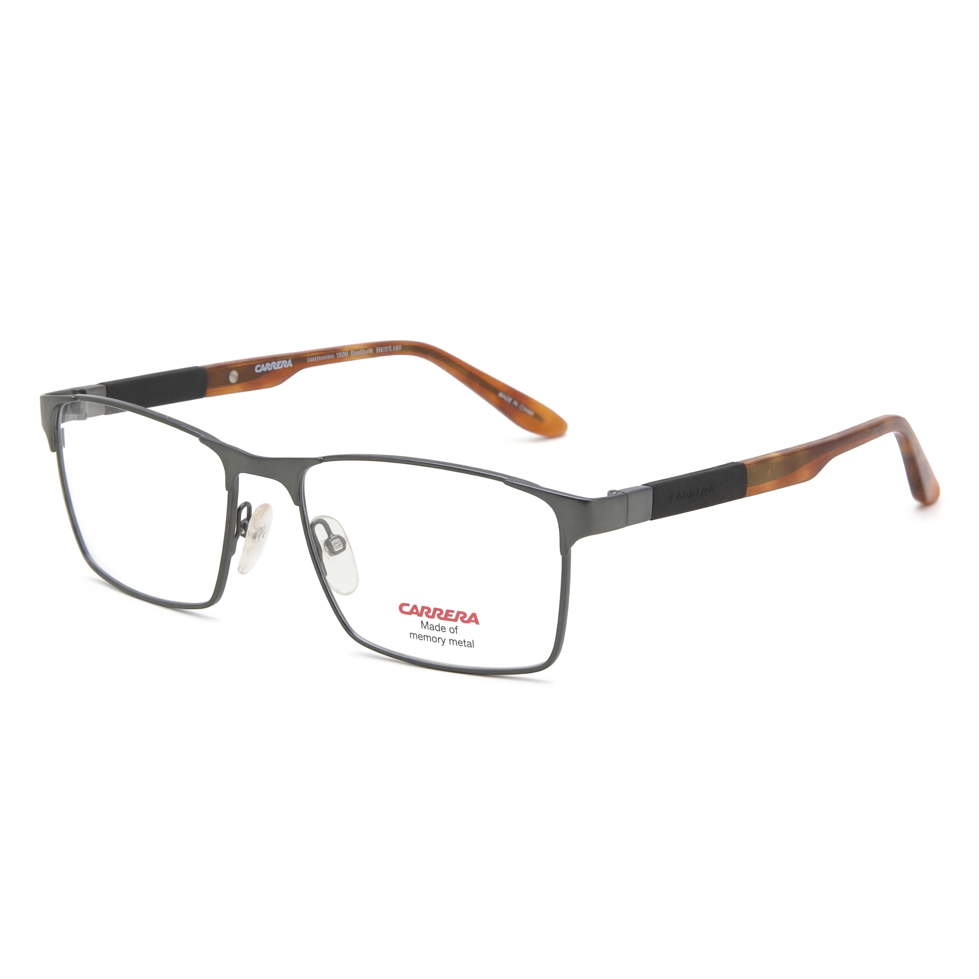Carrera Modern Unisex Full Rim Rectangle Metal Frame Eyeglasses with Clear Lenses in Matte Ruthenium - 56mm Lens Width, Photo 1