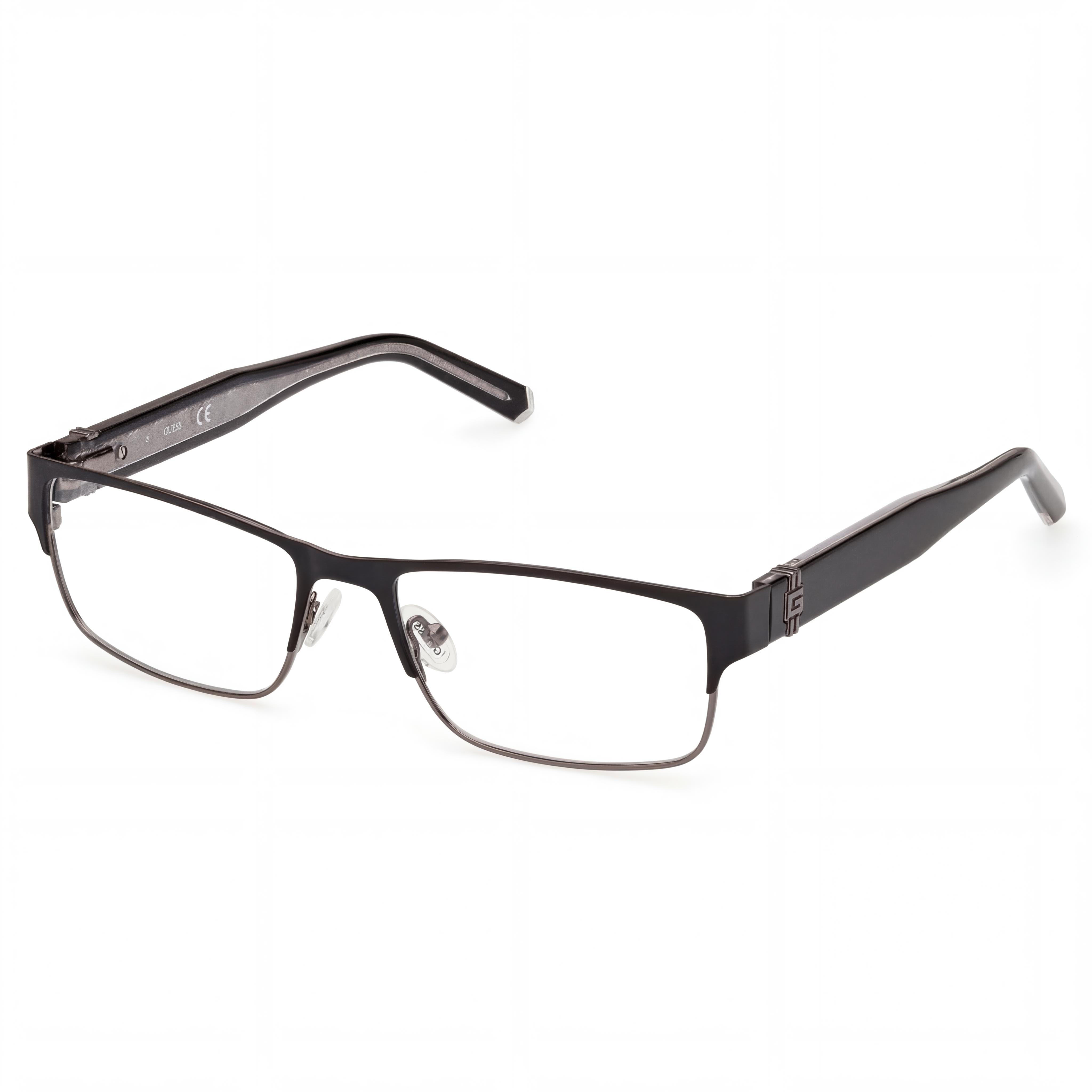 GUESS Modern Women's Matte Black Metal Eyeglasses with Clear Lenses - Frame Size 56-17-145mm, Photo 1