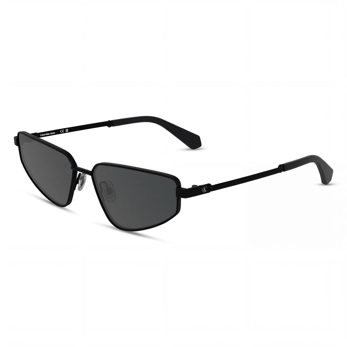 Calvin Klein Jeans Ckj25200s Women's Matte Black Metal Cat Eye Sunglasses, Solid Grey Lenses, 57mm, UV Protection, Photo 1