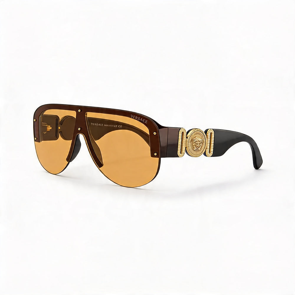 Versace Wayfarers Unisex Black Plastic Frame Sunglasses with Orange Lenses, UV Protected, 48mm