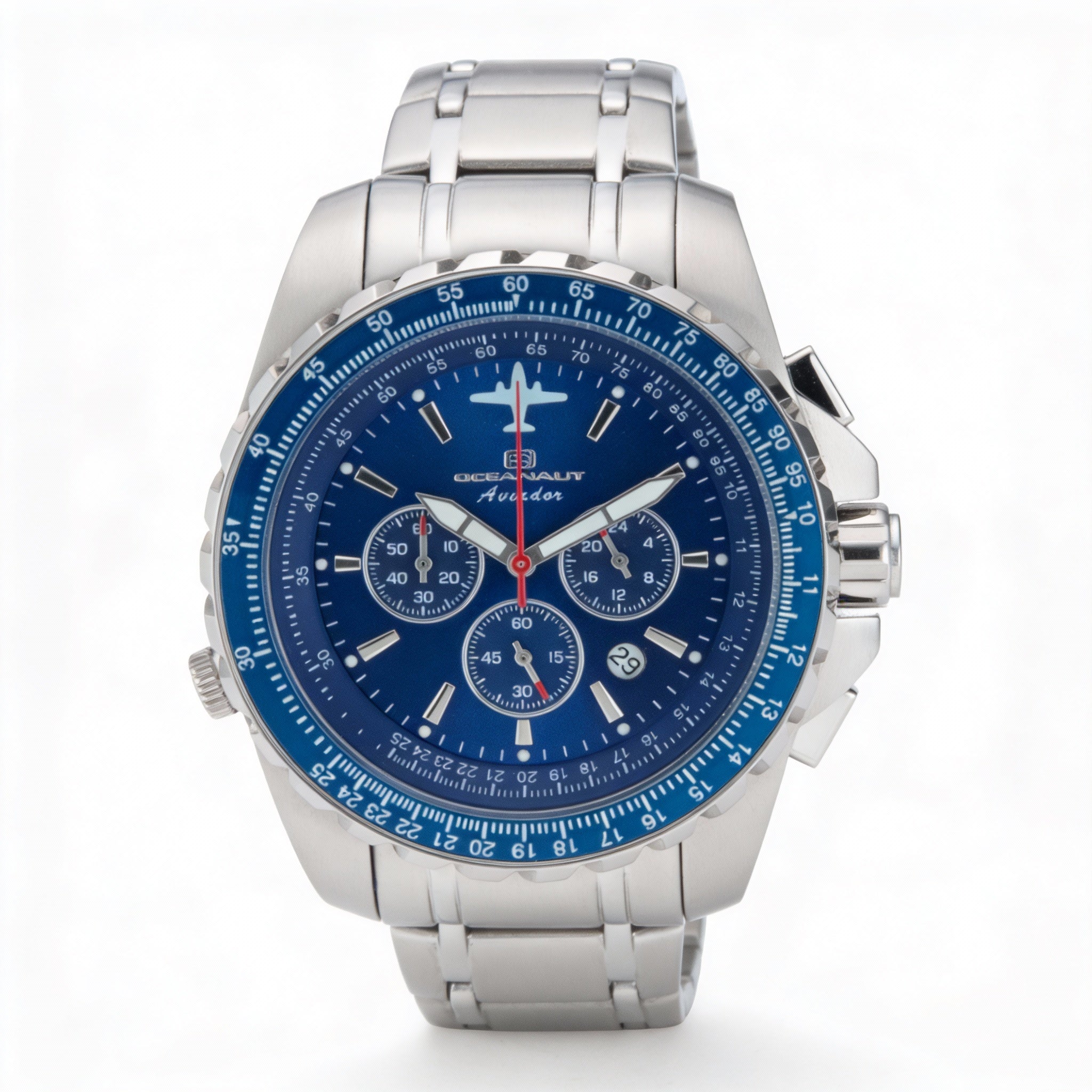 Oceanaut Quartz Movement Men's Silver Chronograph Watch with Rotating Bezel, Date Display, 50m Water Resistant, 45mm Case, Photo 1