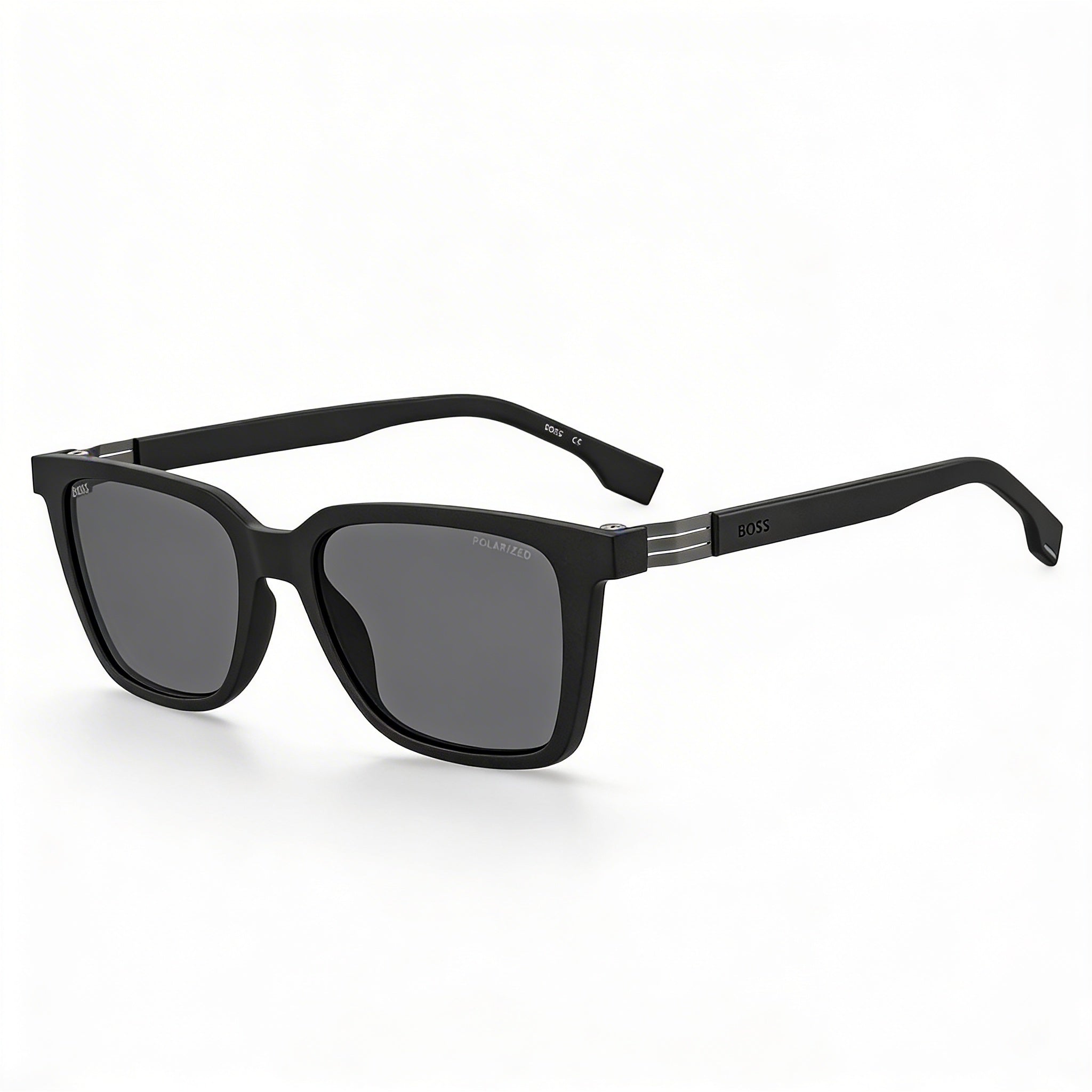 HUGO BOSS 1574/S Gafas de Sol Rectangulares Unisex Negras Grises de Poliamida con Protección UV Espejo Gris Claro 53-19-150mm, Photo 1