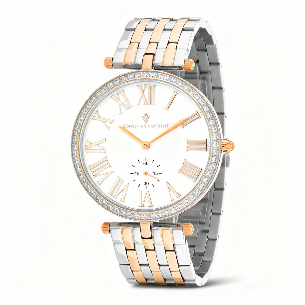 Reloj Christian Van Sant Hush para mujer, de cuarzo, con esfera de nácar blanco y pulsera de acero inoxidable, de 18 mm