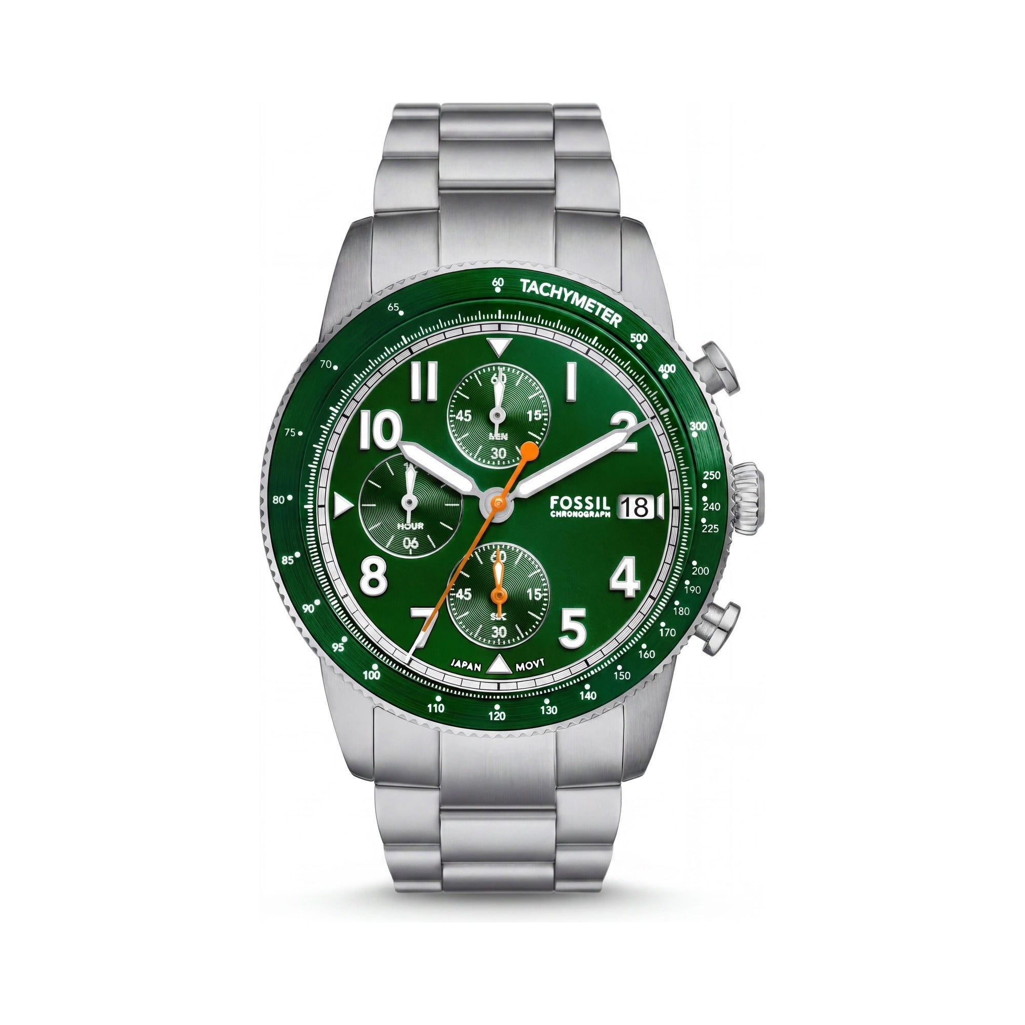 Reloj Fossil Sport Tourer Cronógrafo de Hombre Acero Inoxidable Plateado/Verde 42mm, Photo 1