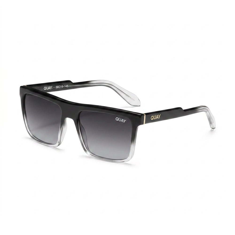 QUAY AUSTRALIA Let It Run Men's Black to Clear Frame Smoke Lens Polarized UV Protection Sunglasses
