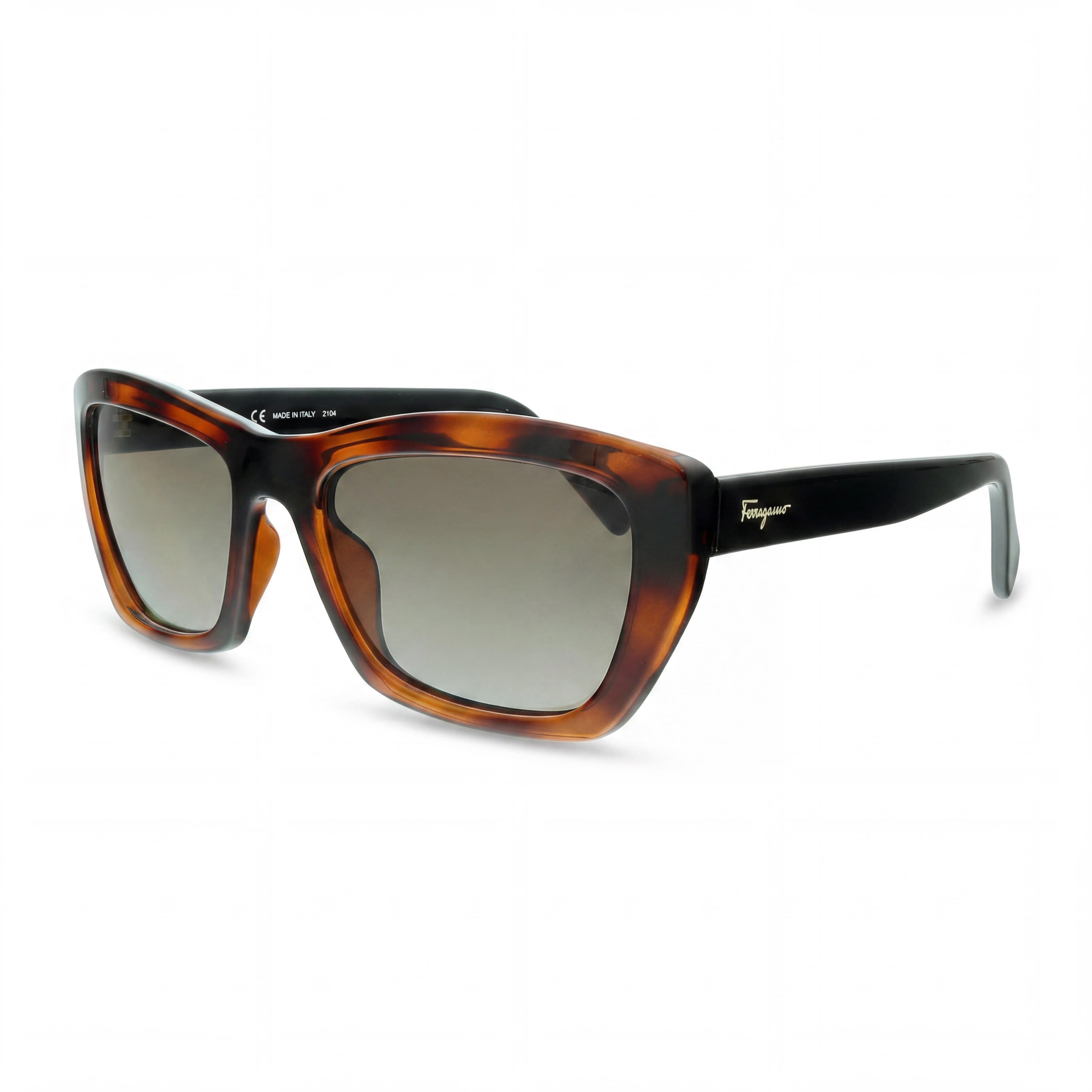 Gafas de sol para mujer Ferragamo SF958S 214 de ojo de gato color carey inyectado con lentes marrones no polarizadas y protección UV de 55 mm, Photo 1