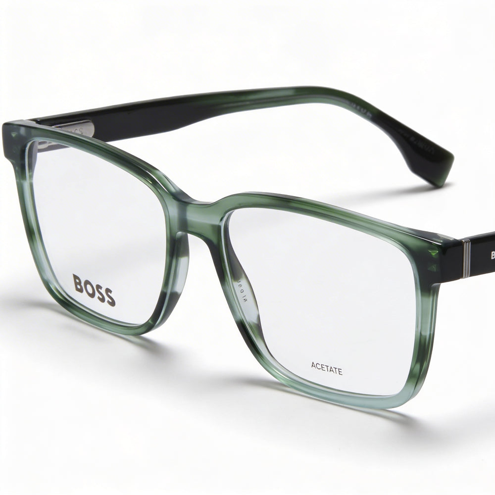 Gafas de sol modernas Hugo Boss para hombre con montura de acetato en color verde cuerno y lentes de policarbonato, tamaño 57 mm