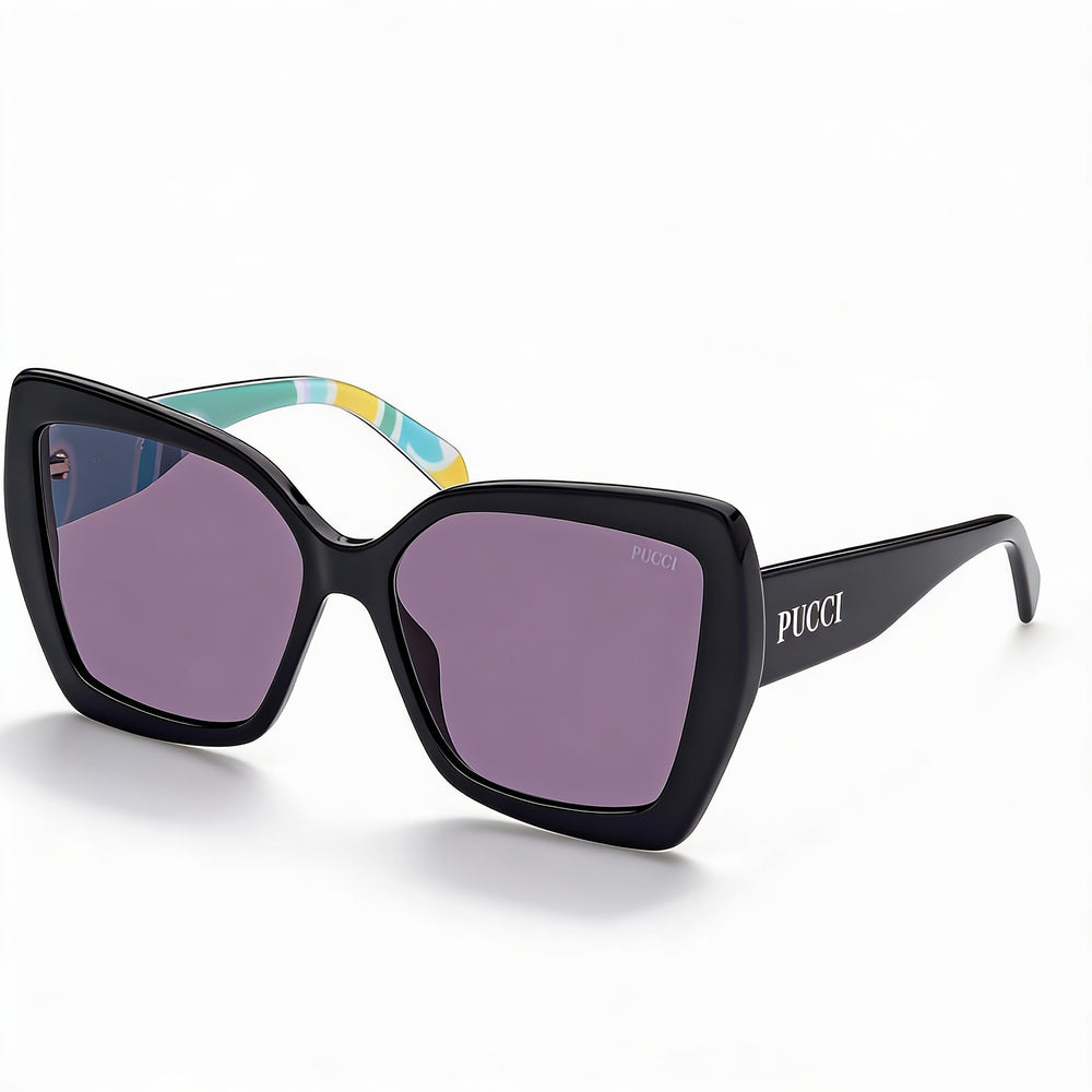 Gafas de sol unisex Emilio Pucci, estilo casual, en negro brillante, verde tropicana, turquesa, mariposa, lentes ahumadas UV, 58 mm