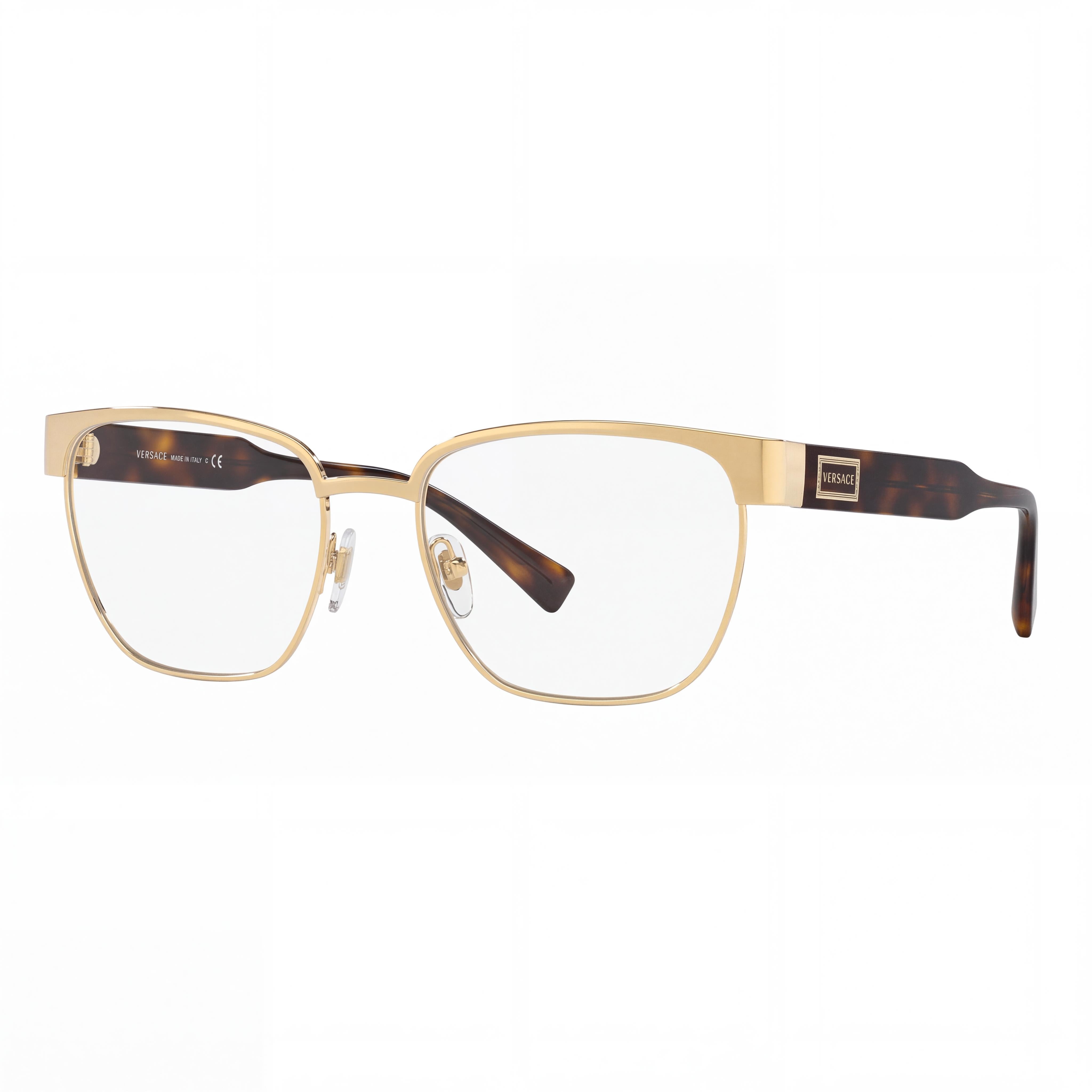 Versace Ve 1264 Men's Gold Havana Metal Frame Browline Full Rim Square Eyeglasses 54mm Lens Width, Bridge 18mm, Photo 1