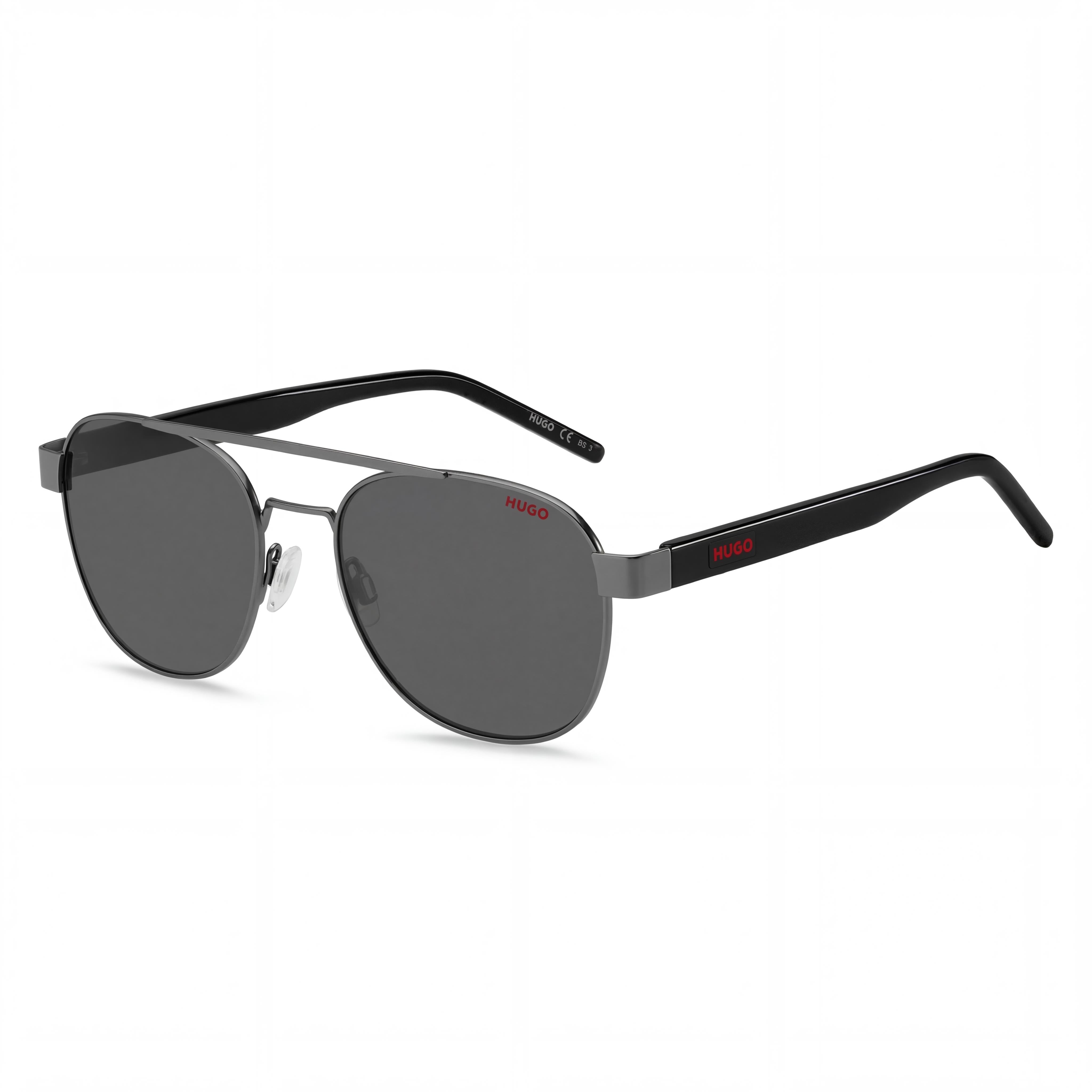 HUGO Casual Men's Matte Dark Ruthenium Metal UV Protected Sunglasses with Smoky Dark Brown Lenses 54mm, Photo 1