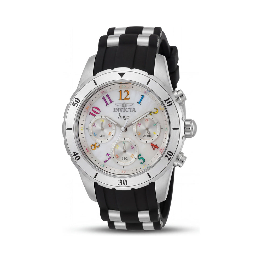 Invicta Angel 49802 Unisex Chronograph Watch with Silver Stainless Steel Case and Silicone Strap, 40mm