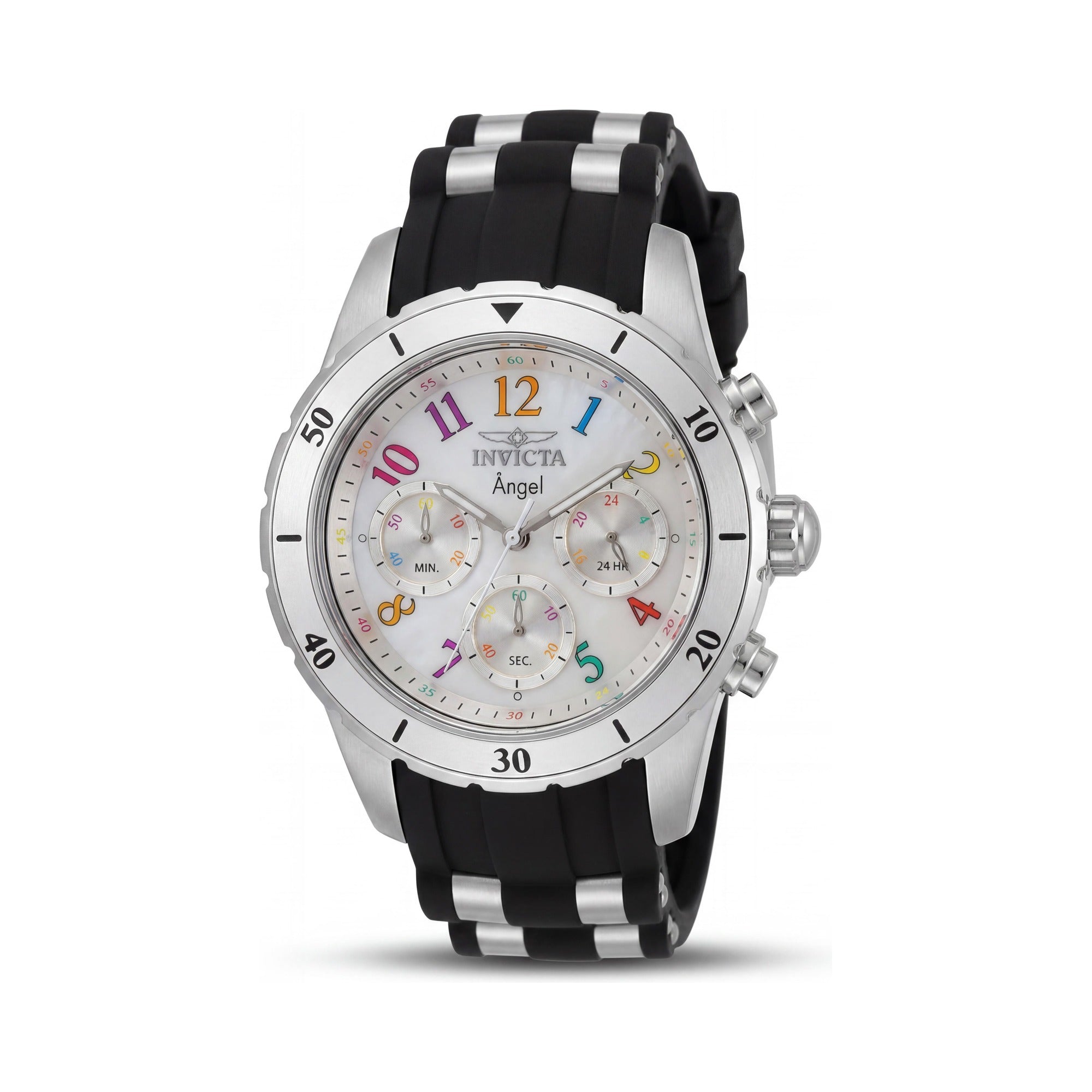 Invicta Angel 49802 Unisex Chronograph Watch with Silver Stainless Steel Case and Silicone Strap, 40mm, Photo 1
