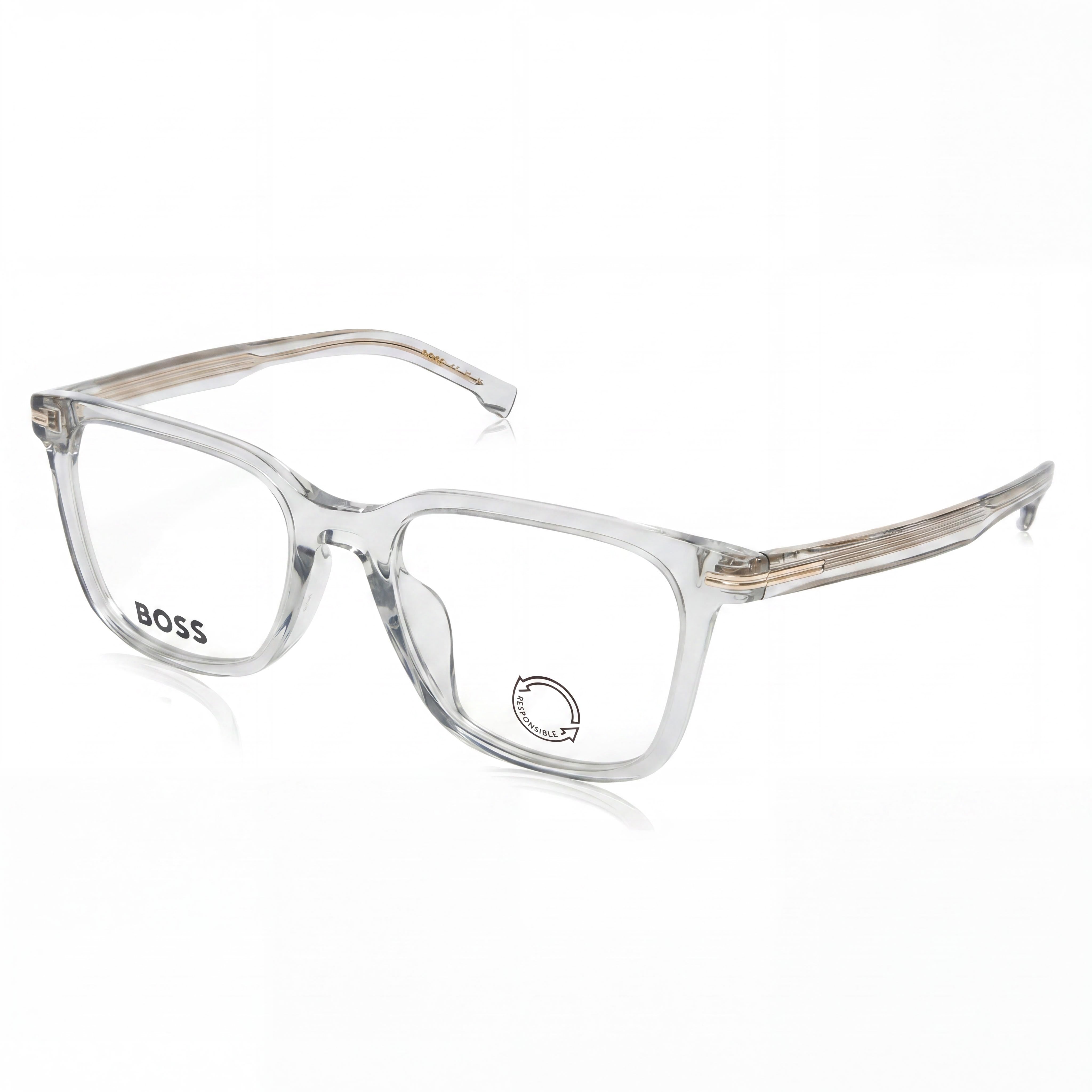 Hugo Boss Modern Design Men's Grey Acetate Frame Eyeglasses with Polycarbonate Lenses, Size 52-19-145, Photo 1