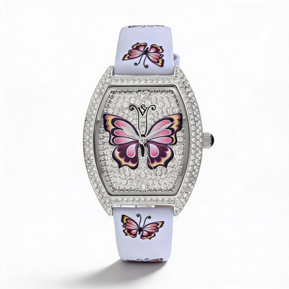 Reloj Christian Van Sant para mujer con movimiento de cuarzo, esfera plateada, caja de acero inoxidable, correa de cuero y resistente al agua.