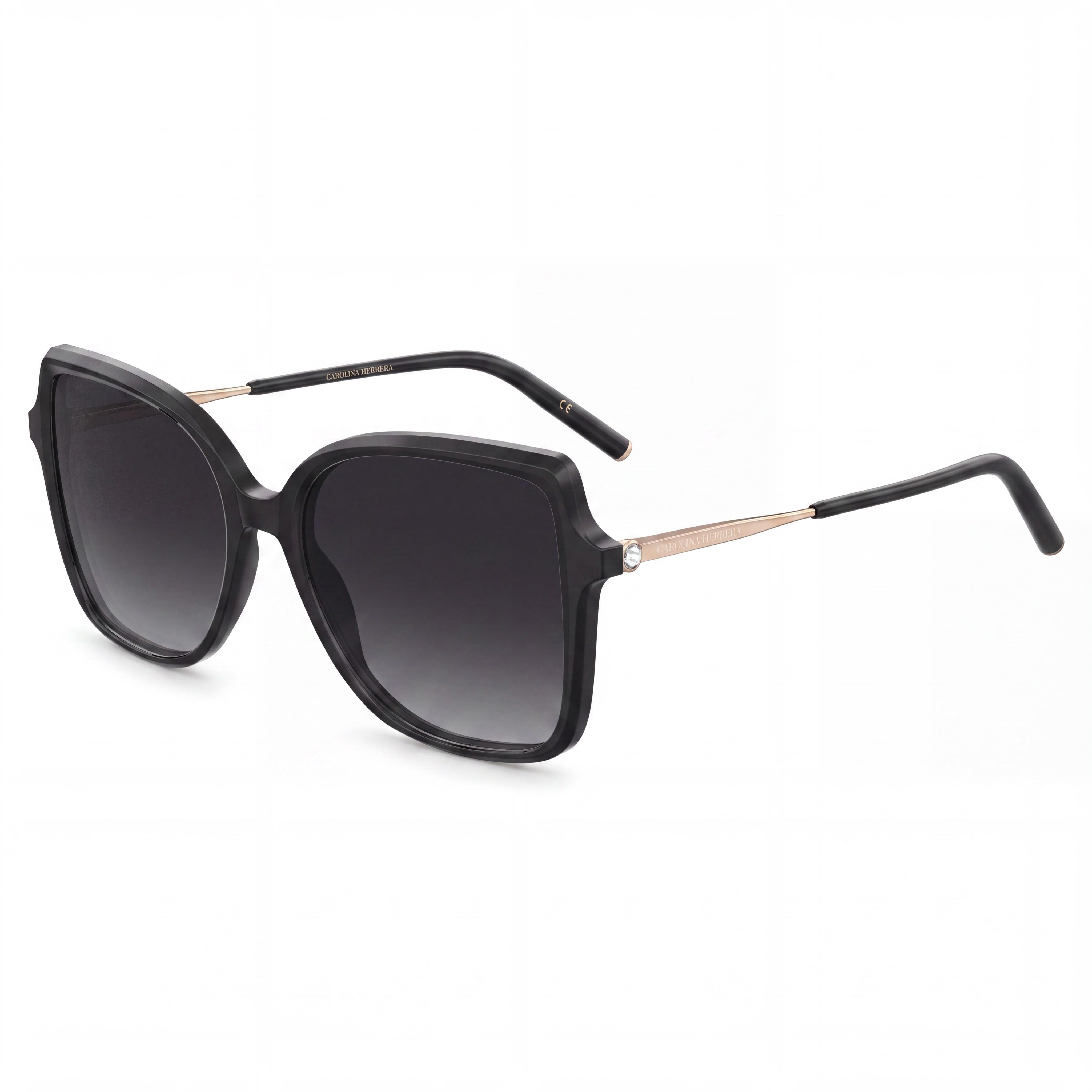 Carolina Herrera Her 0179/S Women's Square Acetate Sunglasses in Black Gold with 55mm Lens, 17mm Bridge, 145mm Temple, Photo 1