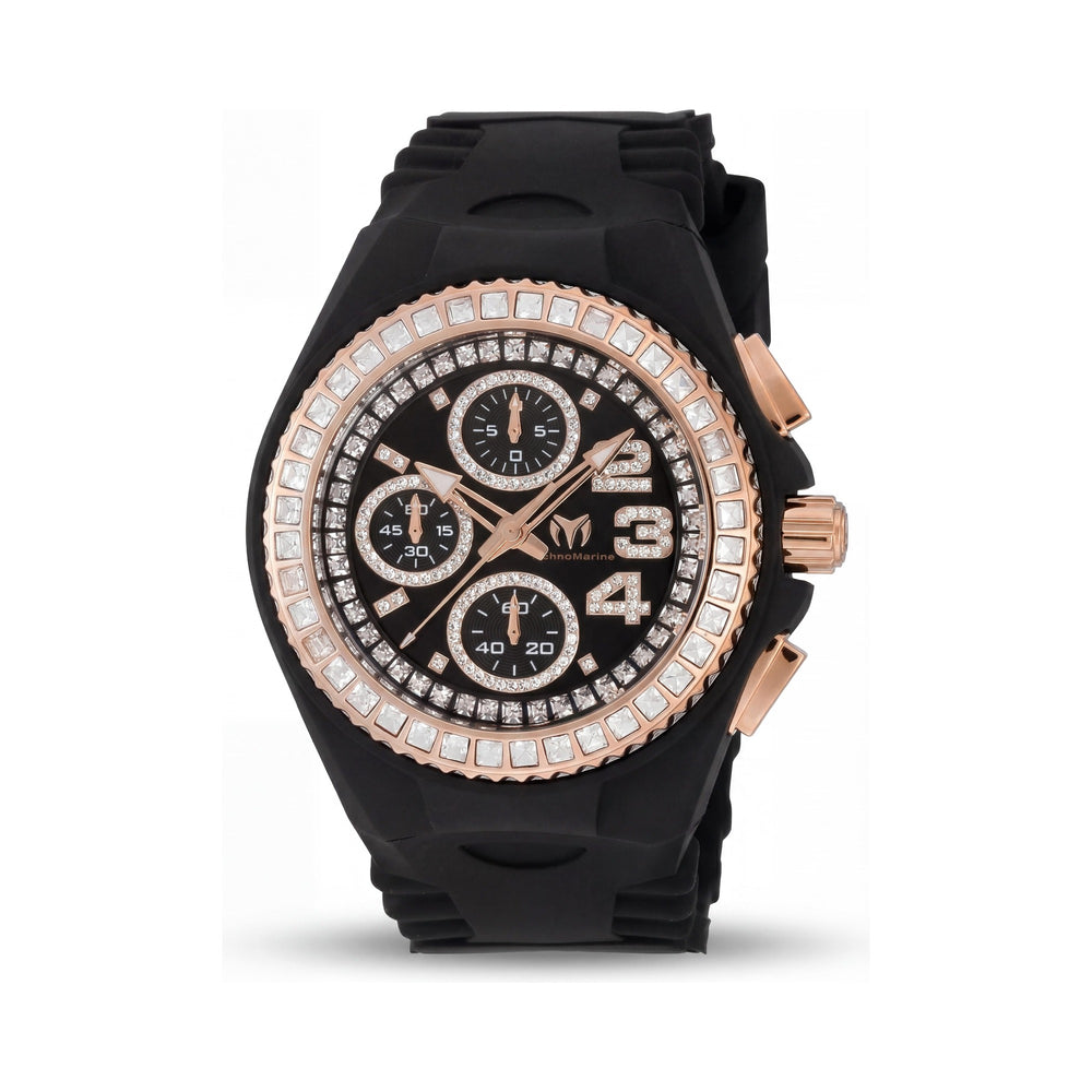 Technomarine TM-121200 Women's Rose-Gold Stainless Steel Glow In The Dark Watch, Black Silicone Band, 40mm