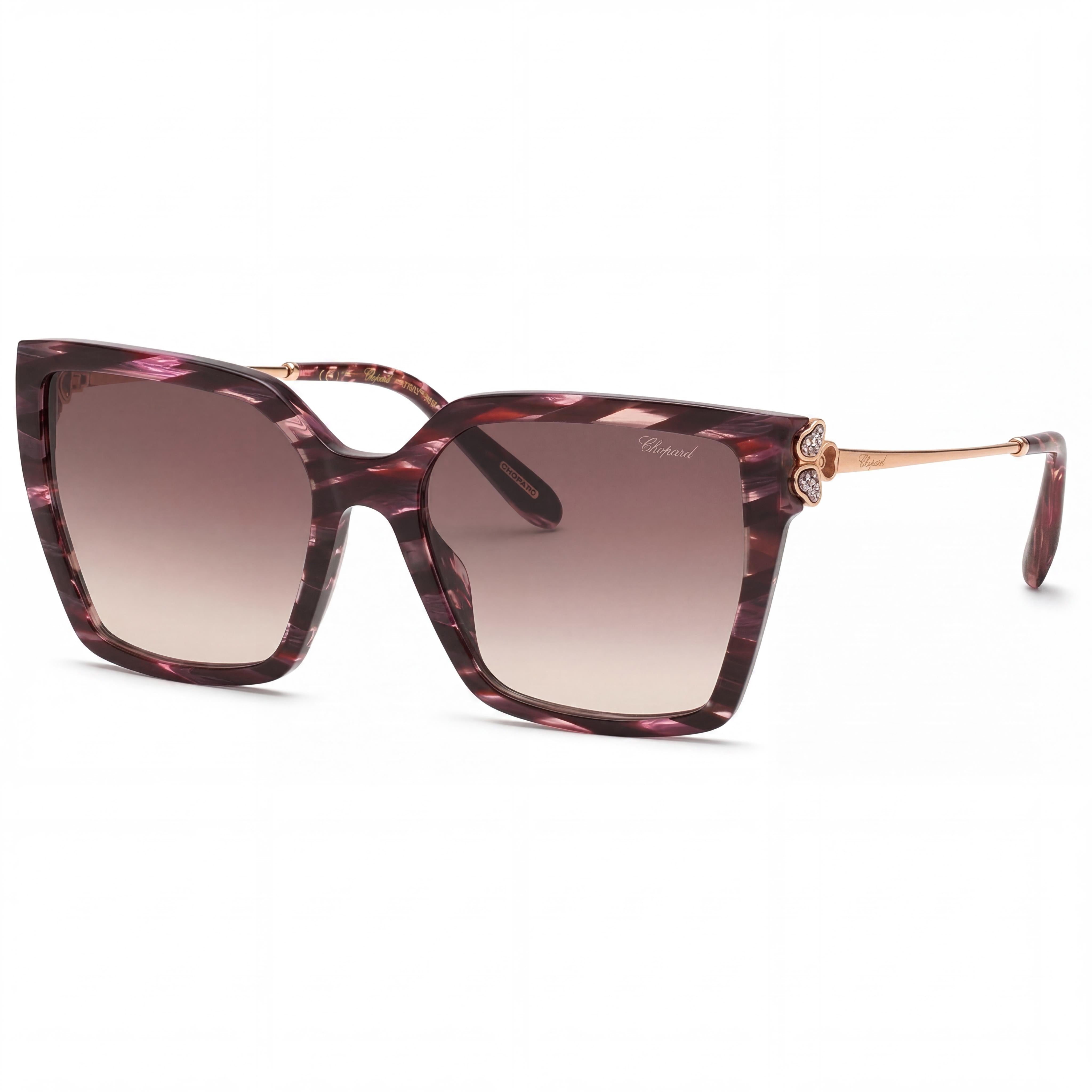 Chopard Casual Women's Striped Bordeaux Frame Cellulose Acetate Brown Gradient UV Sunglasses 56-18-135, Photo 1