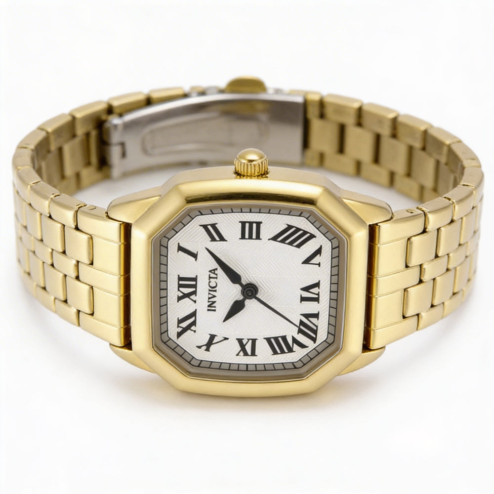 Reloj Invicta Wildflower 48959 para mujer, de cuarzo, con pulsera de acero inoxidable en tono dorado y esfera plateada de 27 mm.
