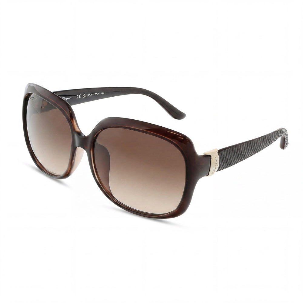 Gafas de sol cuadradas de plástico marrón para mujer Ferragamo Sf739sa 210, lentes degradadas marrones, protección UV, aptas para prescripción de 59 mm