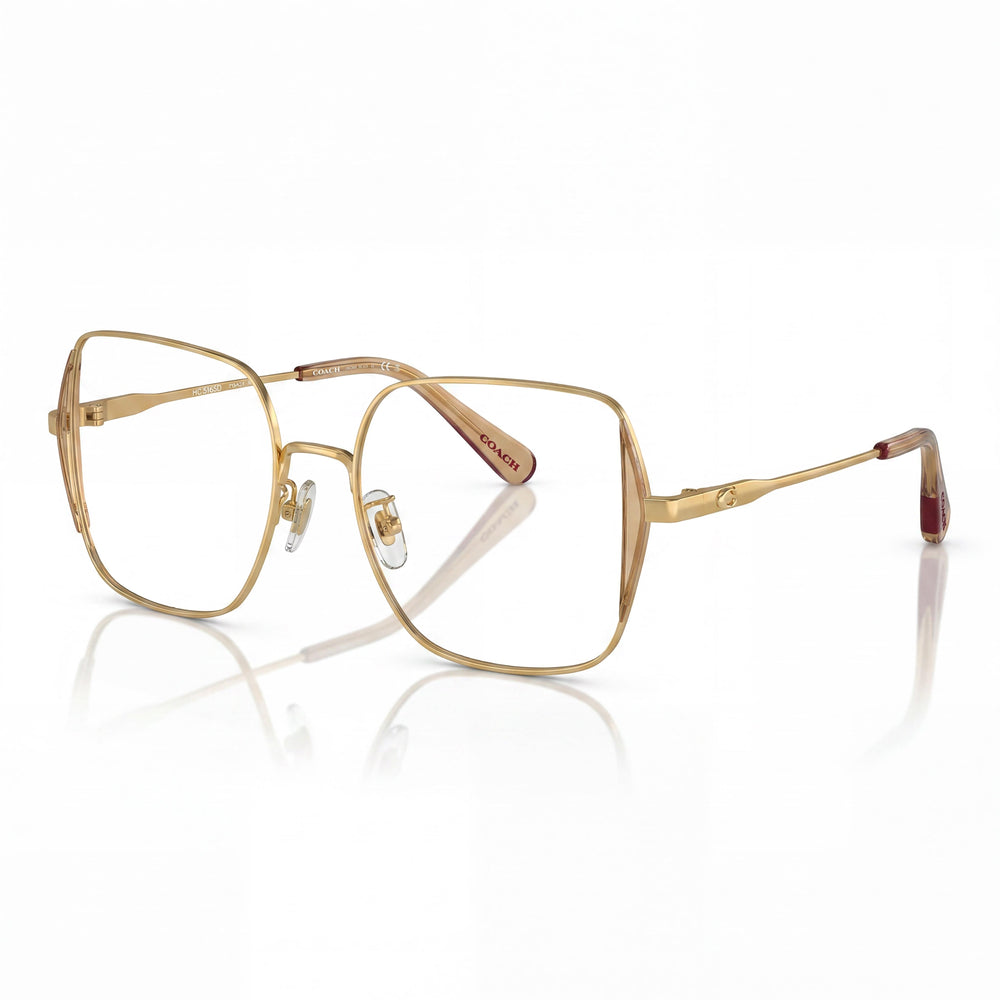 Coach Hc5165d Women's Oversized Square Shiny Gold Metal Frame with Brown Accents Prescription Eyeglasses, Lens Width 53mm