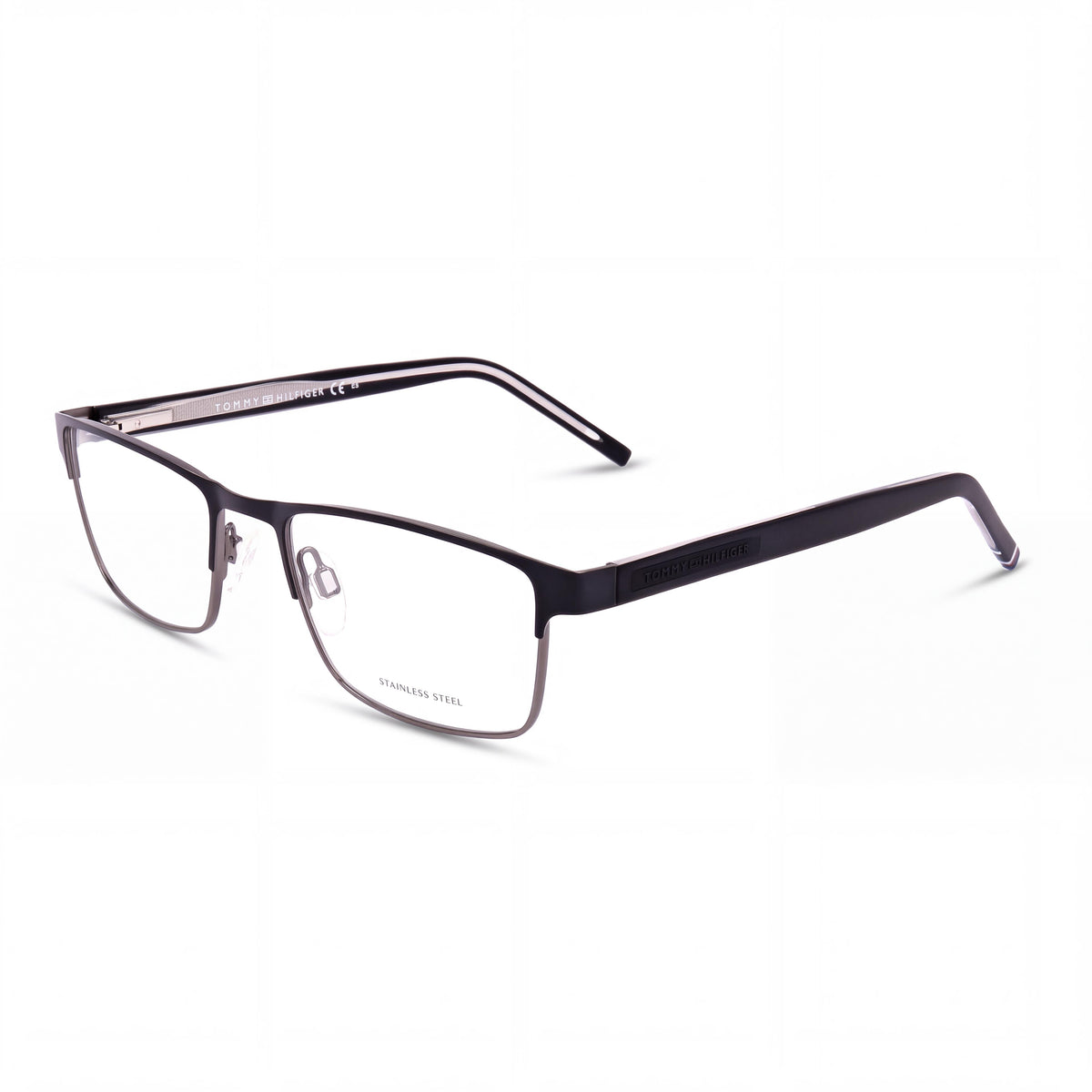 Tommy Hilfiger Th 1944 Two-Tone Dark Ruthenium Silver Matte Black Alloy Steel Rectangle Frame Eyeglasses 53mm, Photo 1