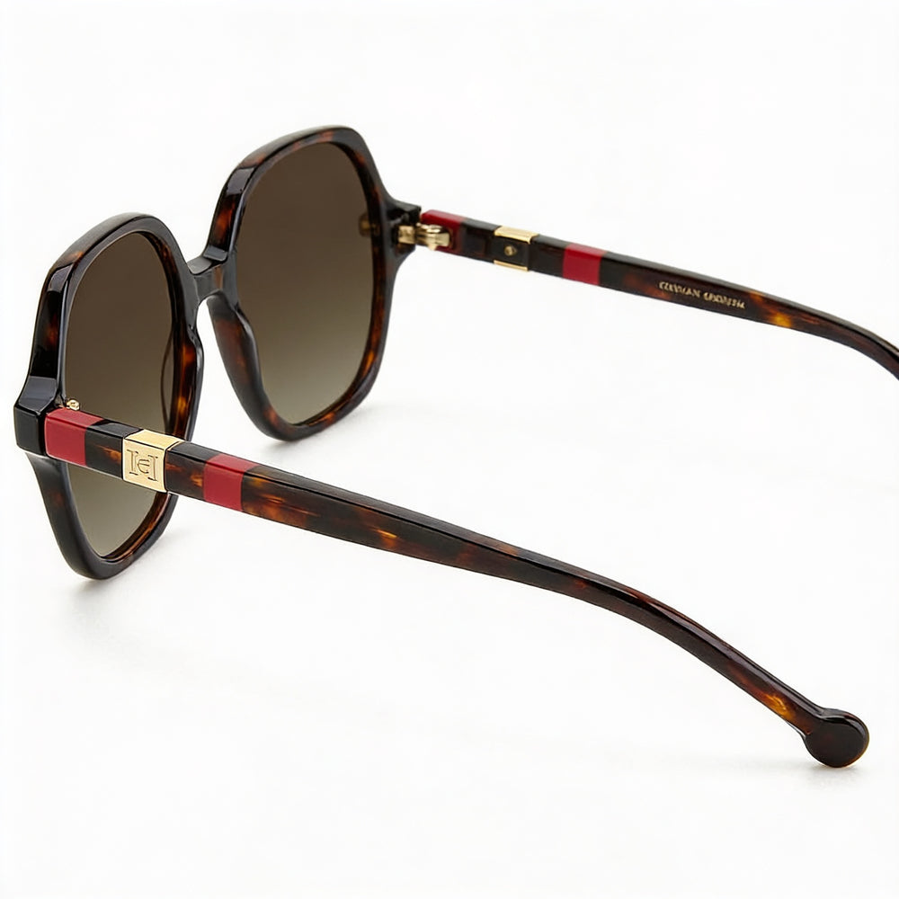 Carolina Herrera Classic Women's Havana Red Acetate Square Frame Non-Polarized Sunglasses with 55mm Lens Width