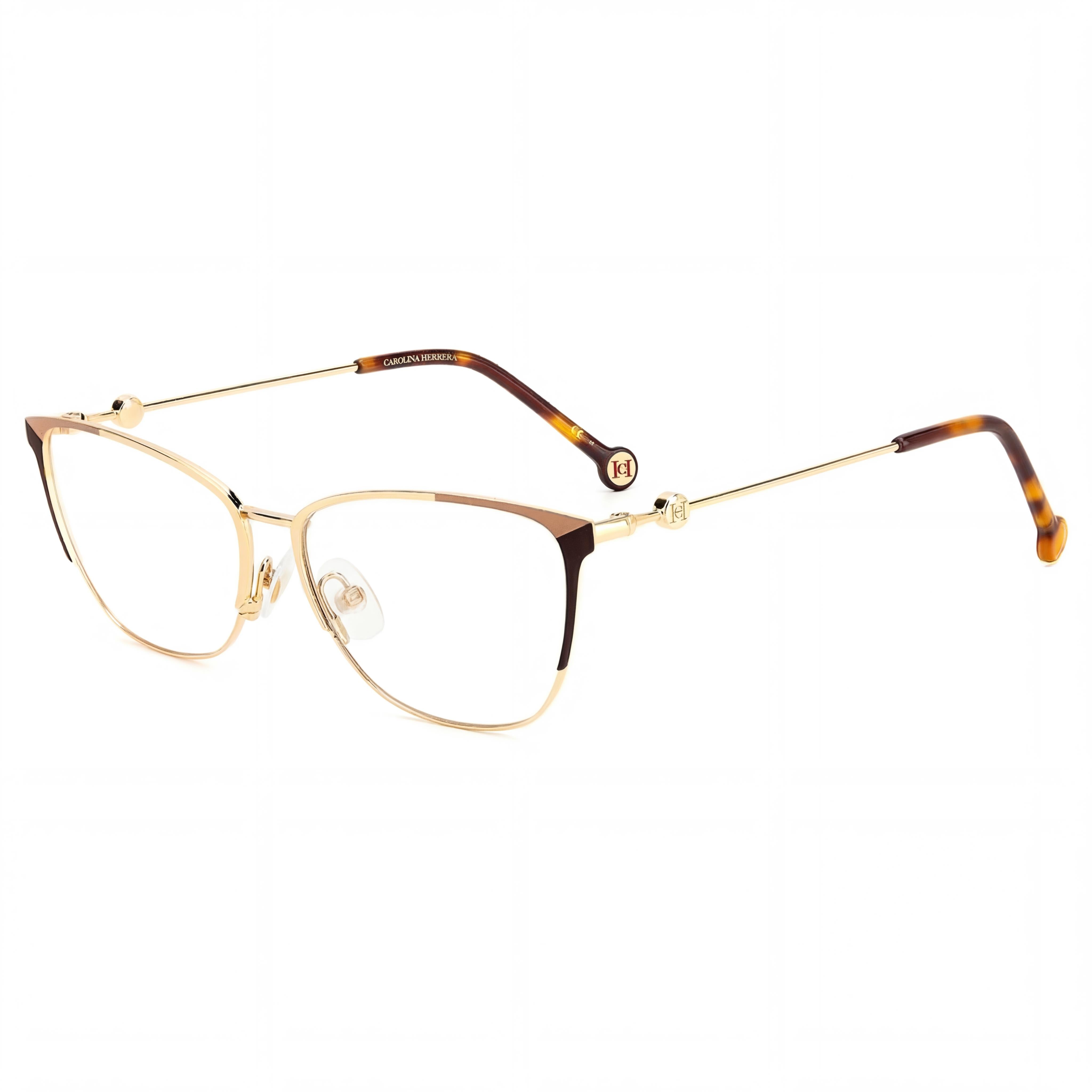 Gafas casuales para mujer Carolina Herrera con montura de acero de aleación dorado-marrón y lentes de policarbonato de 57 mm, Photo 1