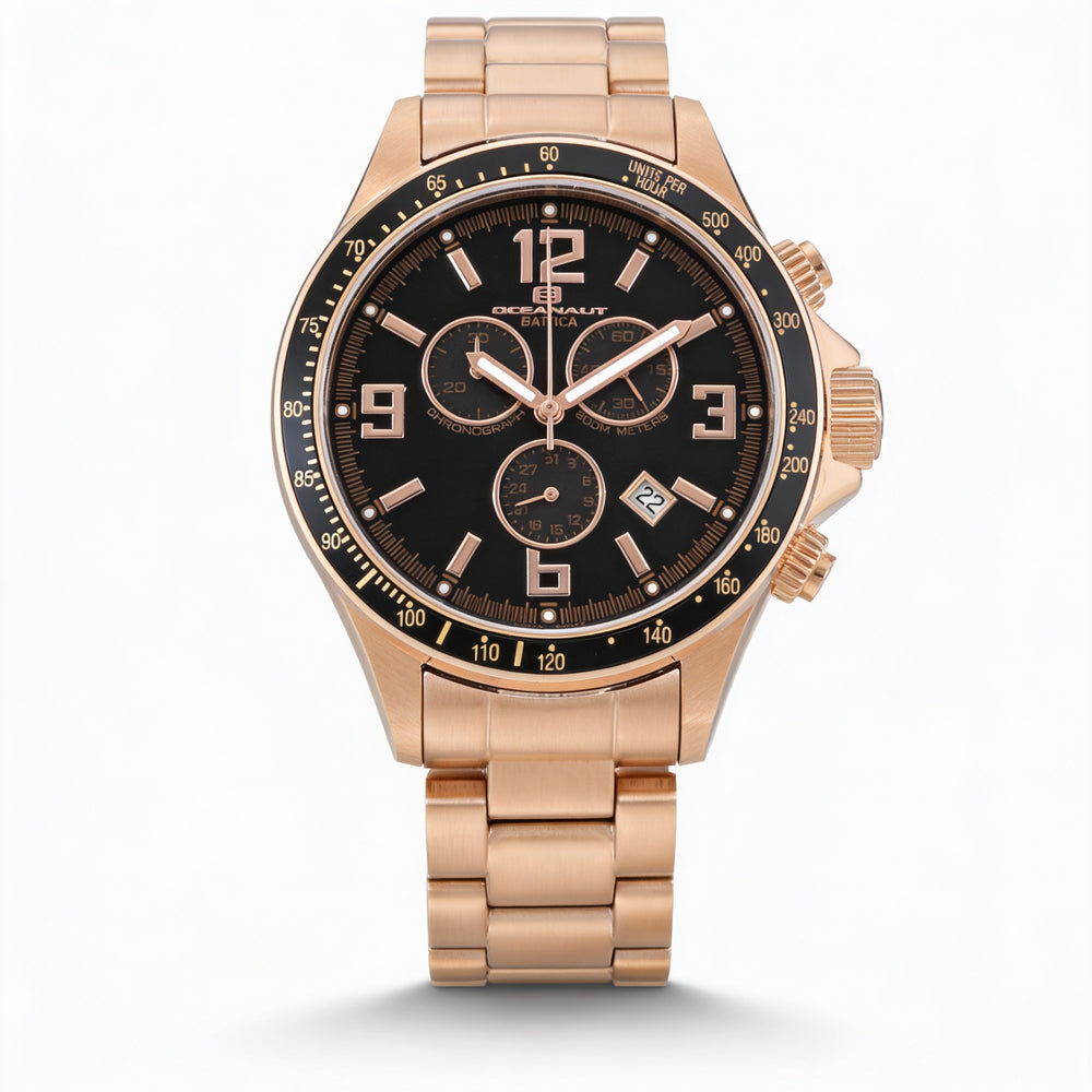 Oceanaut Baltica - Reloj cronógrafo de cuarzo suizo para hombre, color negro rosa, acero inoxidable, 42 mm, resistente al agua hasta 200 m