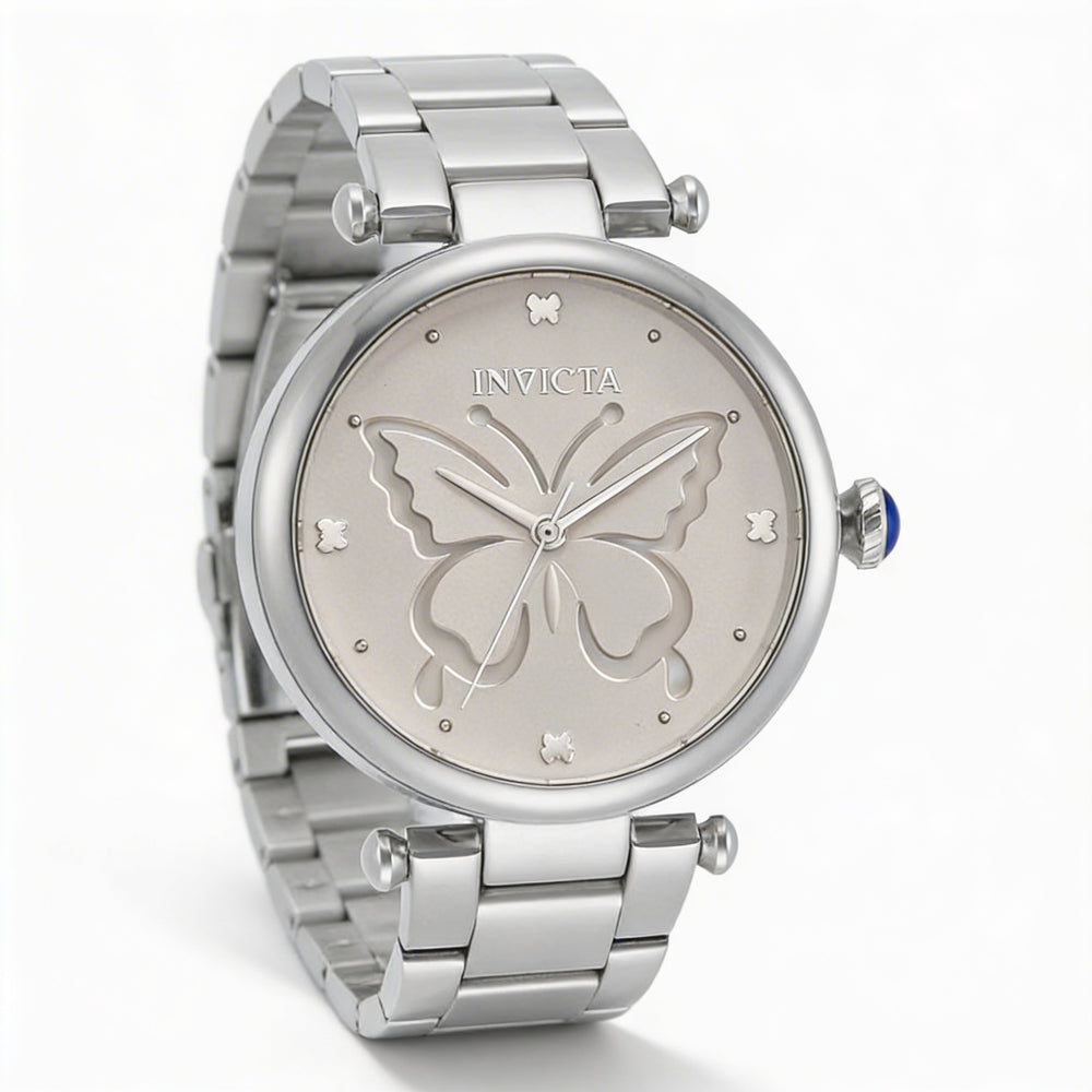 Reloj de cuarzo Invicta Wildflower 33232 para mujer con esfera plateada y pulsera de acero inoxidable, caja de 36 mm