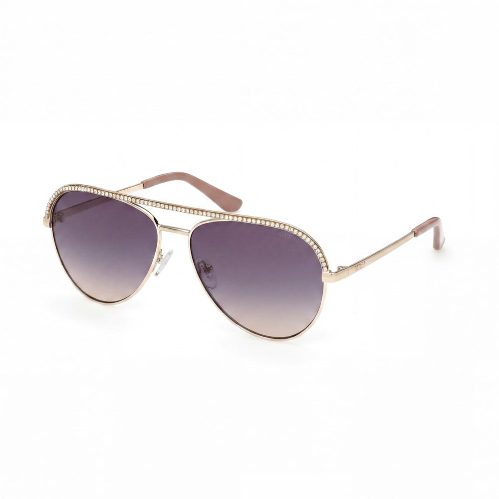 Gafas de sol informales GUESS para mujer, montura de plástico brillante dorado pálido, lentes degradadas ahumadas, protección UV 400, 60 mm