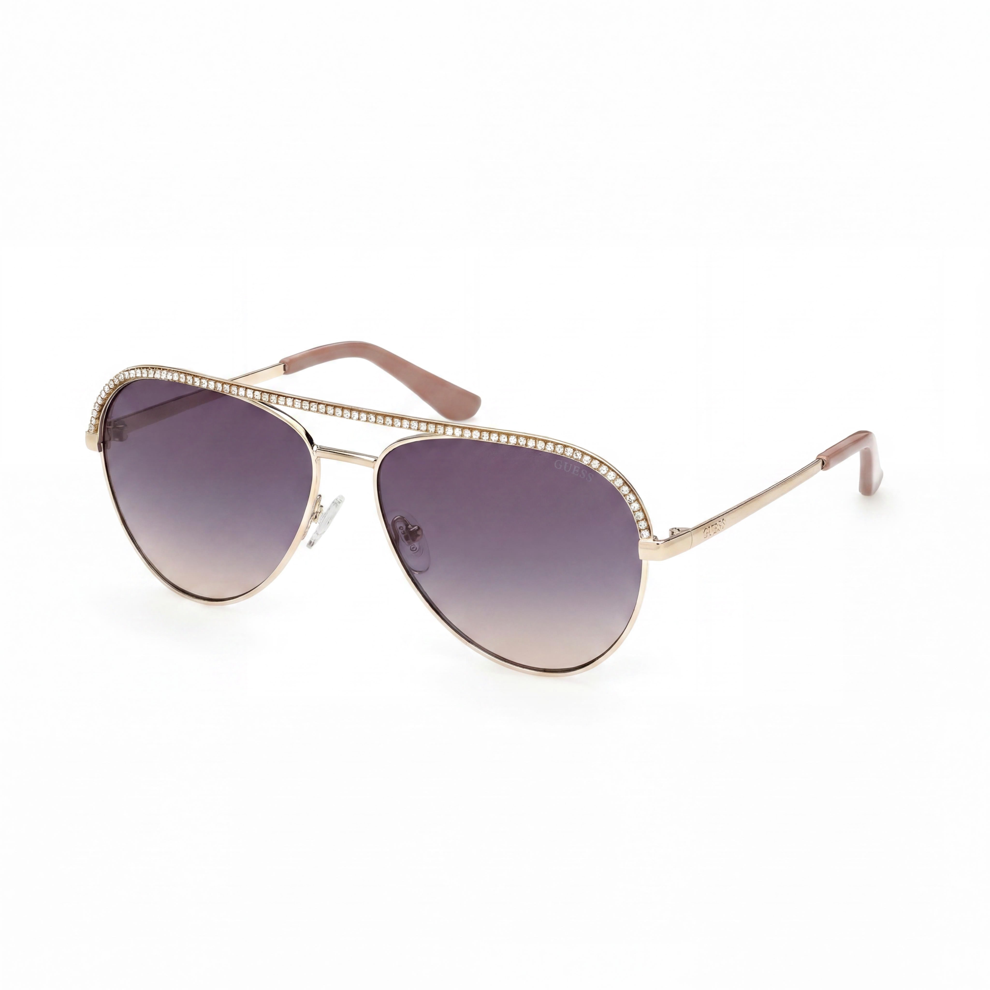 GUESS Casual Women's Sunglasses Shiny Pale Gold Plastic Frame Smoked Gradient Lenses UV 400 60mm, Photo 1