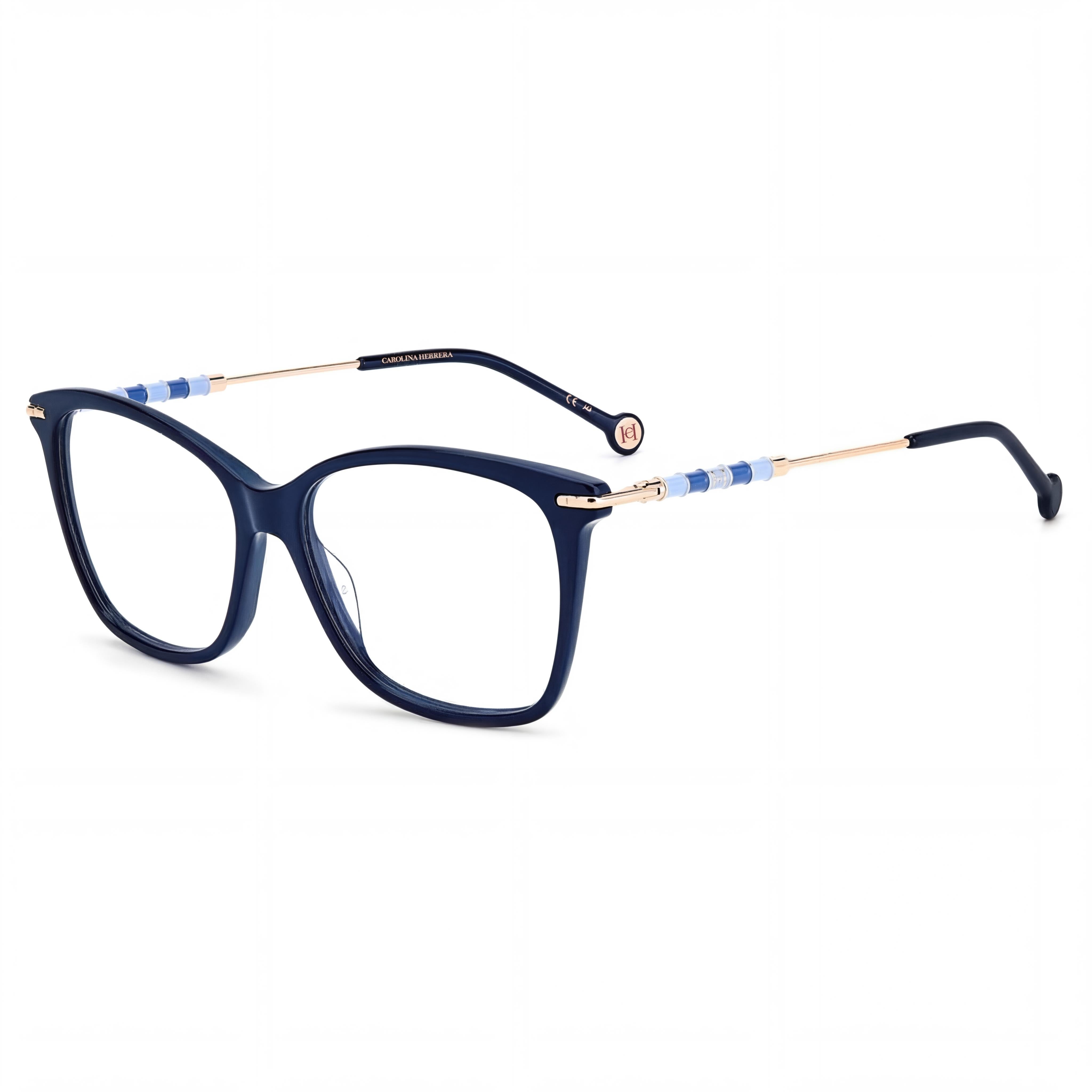 Carolina Herrera CH 0042 PJP Women's Full Rim Plastic Prescription-Ready Eyeglasses Blue Gold 54mm, Photo 1