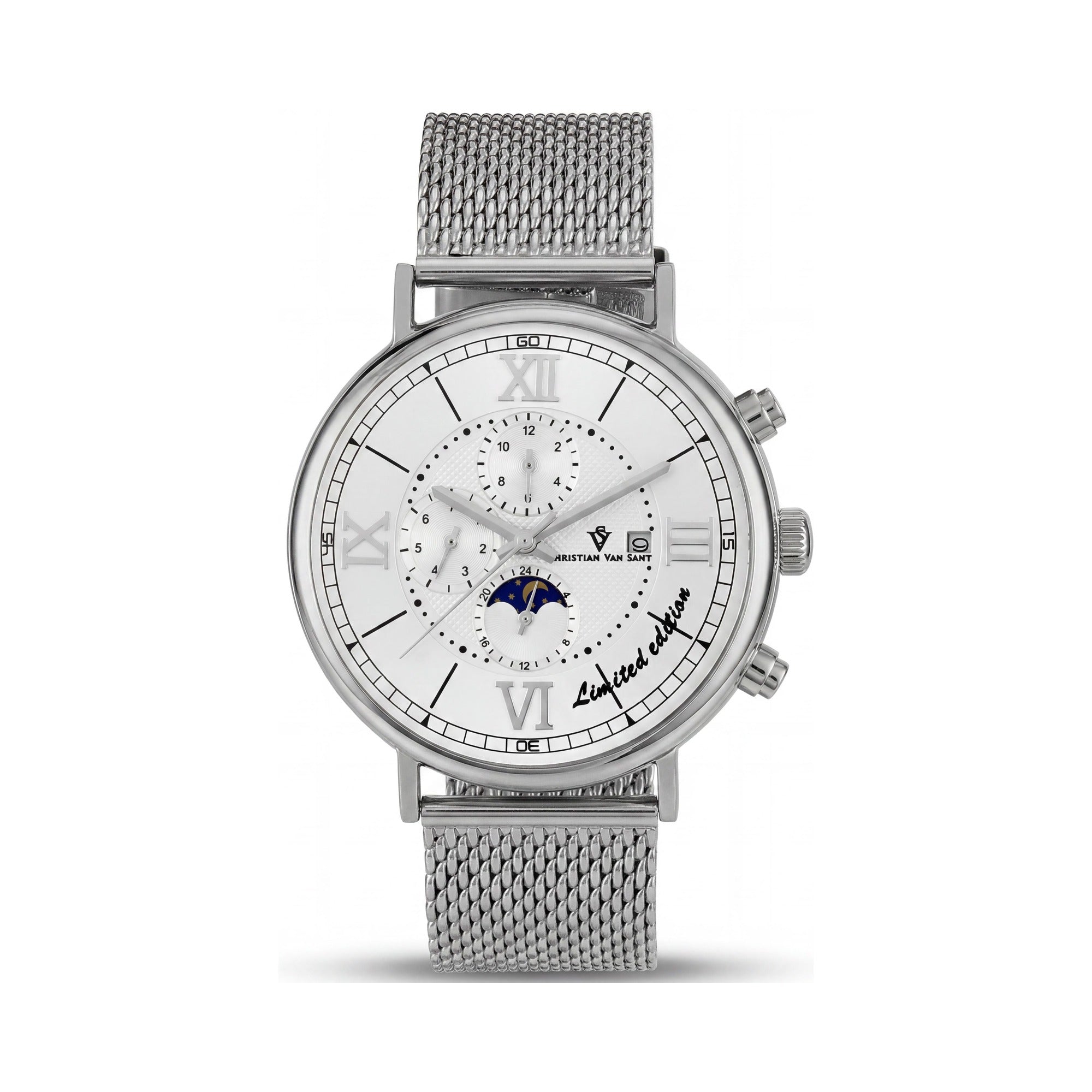 Christian Van Sant Men's CV1150 bracelet Automatic Stainless Steel Mesh Watch, White Dial, Water Resistant, Scratch Resistant Mineral, Photo 1