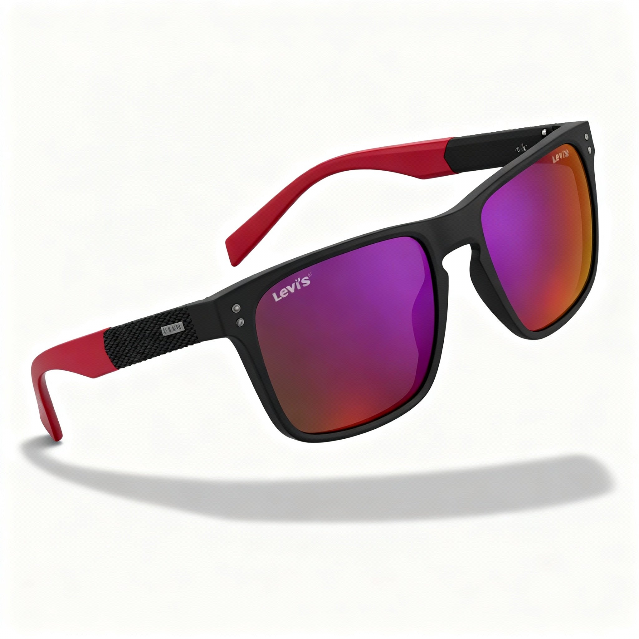 Levi's LV 5058/S Men's ECO Polyamide Sunglasses, Matte Black Red Frame, Red Multi-layer Lens, 56-18-145