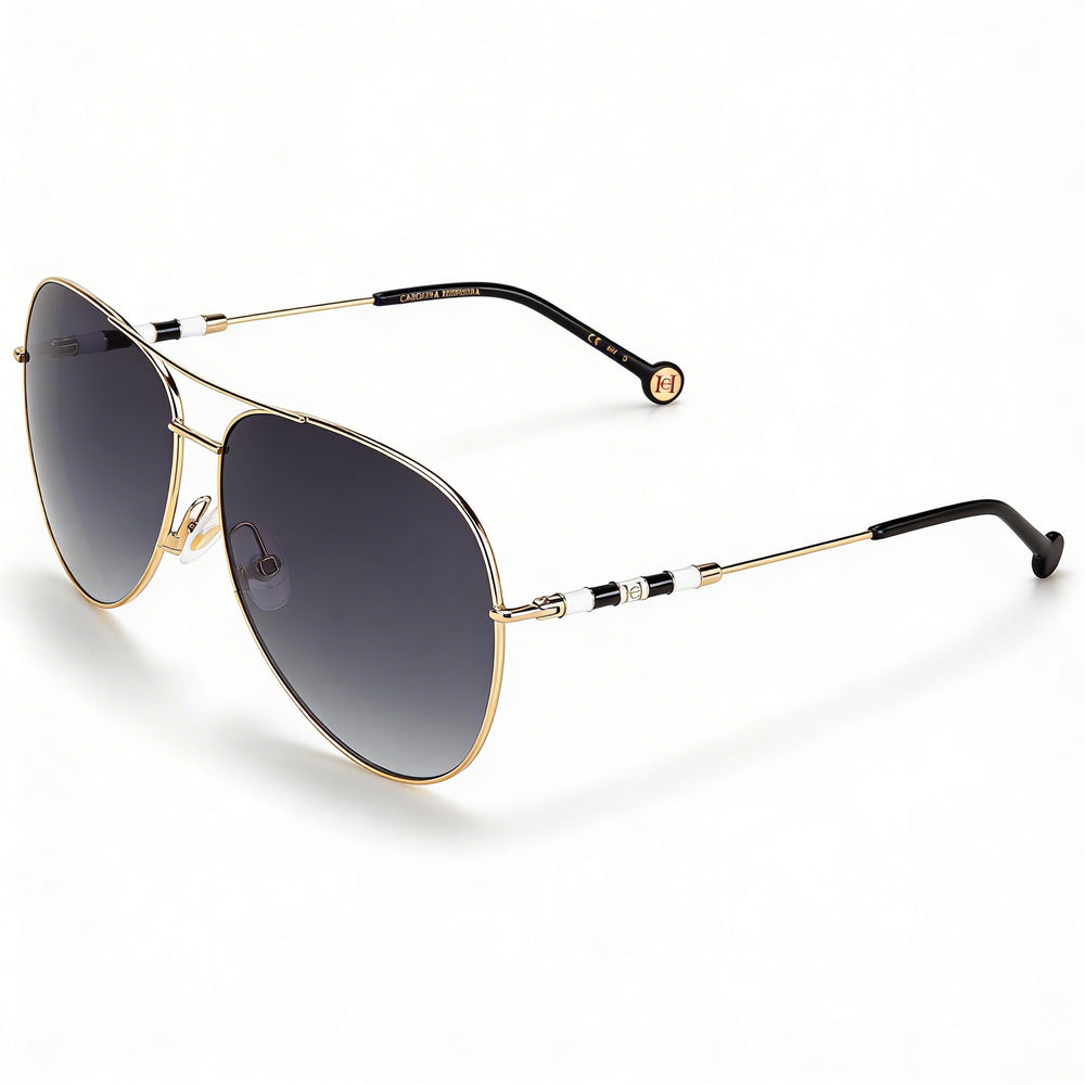 Carolina Herrera Ch 0034/S Women's Grey Shaded Stainless Steel Frame Gold Lenses 100% UV Protection Sunglasses 64mm