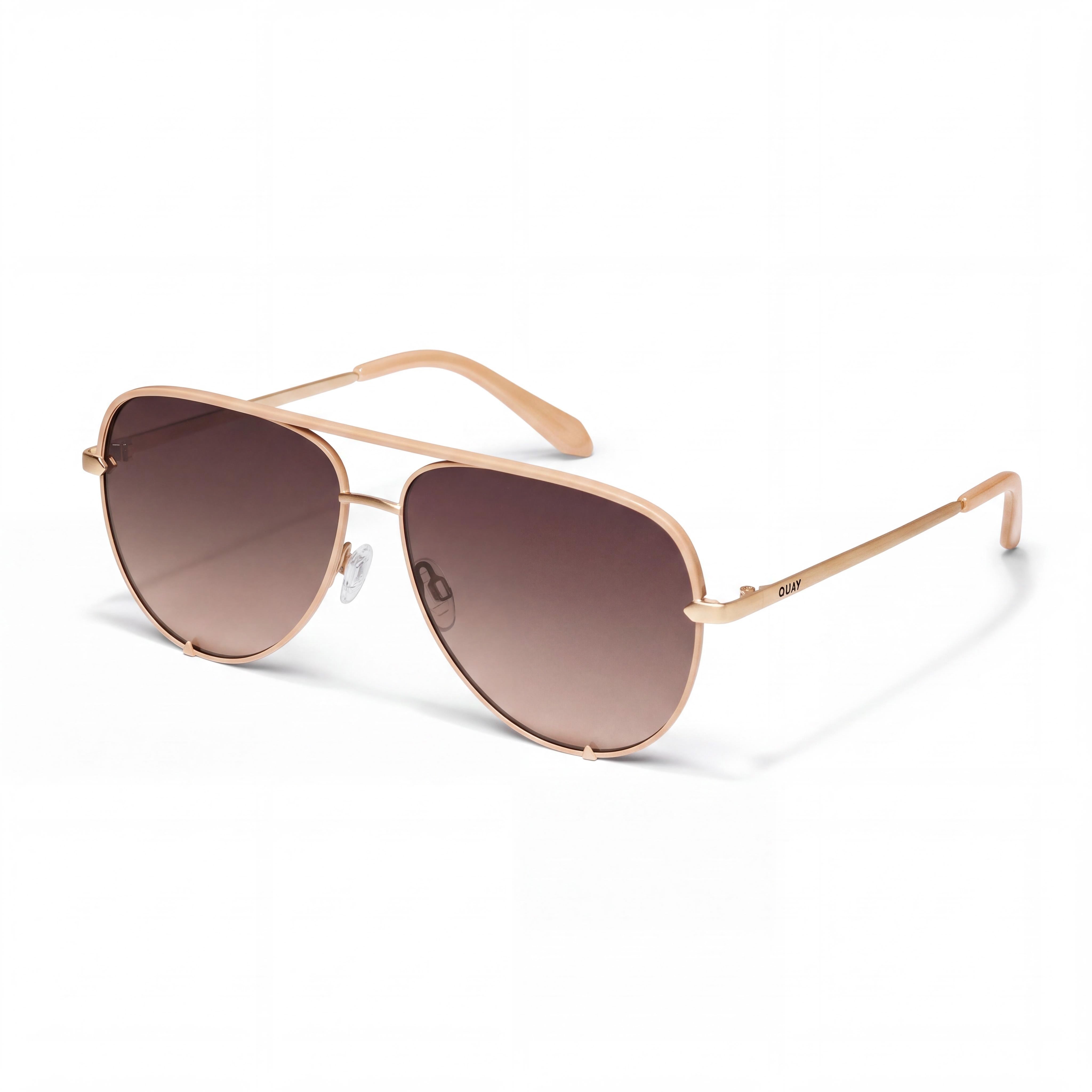 QUAY AUSTRALIA High Key Extra Large Women's Metal Frame Non-Polarized Sunglasses, Chamomile Dark Fawn, UV Protection, Photo 1