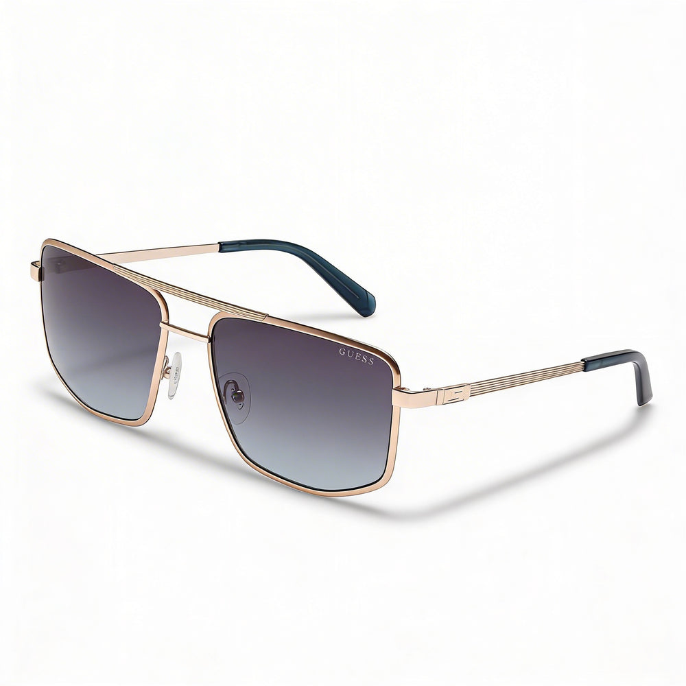 Guess Women's Metal Navigator Sunglasses, Shiny Satin Pale Gold Frame, Gradient Blue UV Lenses, 57mm