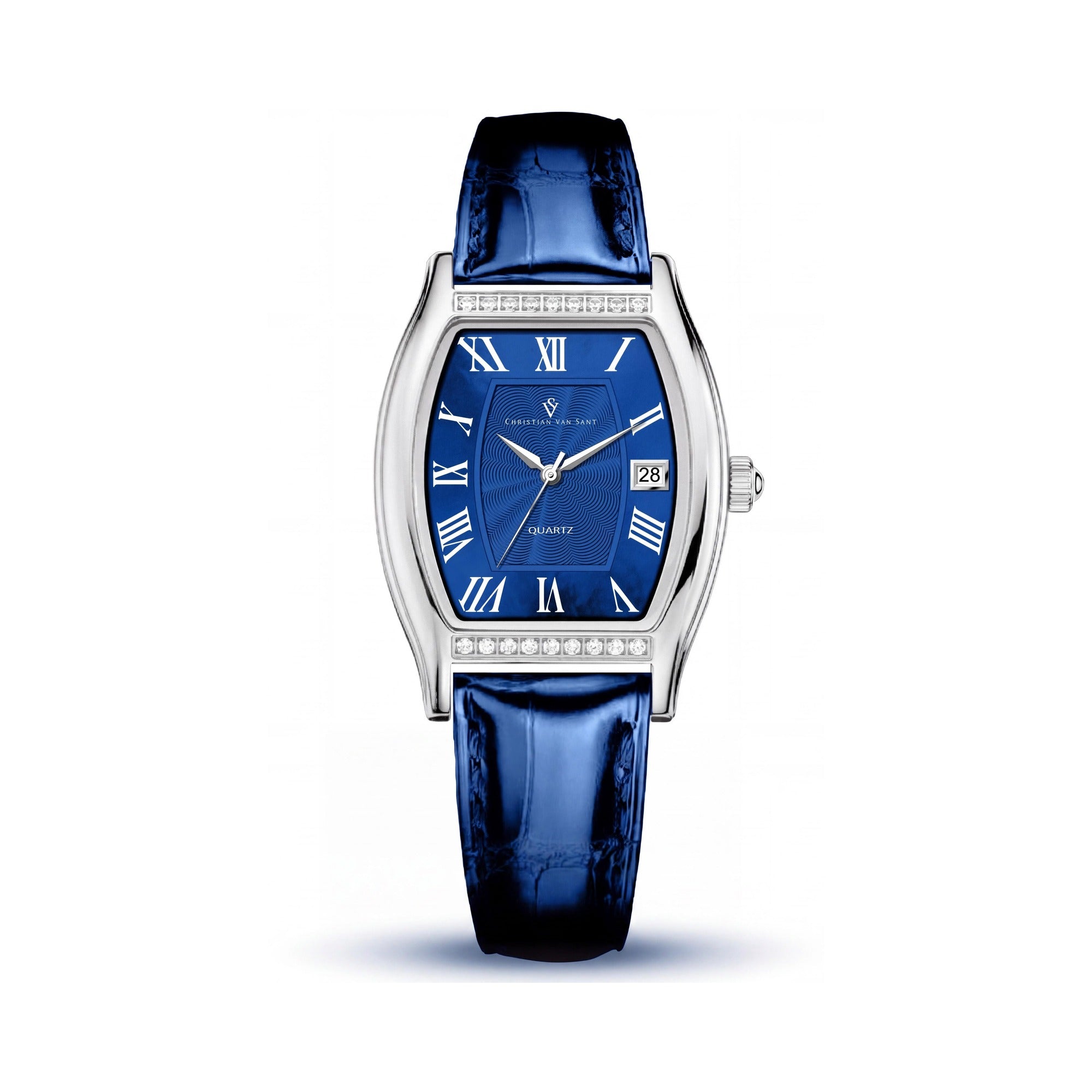Christian Van Sant CV2441 Modern Women's Blue Dial Stainless Steel Leather Quartz Movement Water Resistant Watch, Photo 1
